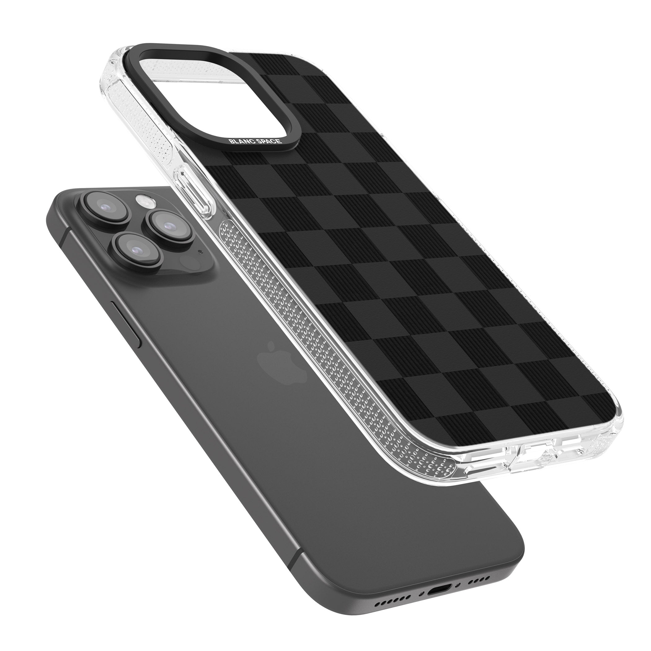BLACK CHECKERED iPhone 15 Pro Max / 15 Pro / 14 Pro Max / 14 Pro / 13 Pro Clear Case Impact Air - Blanc Space