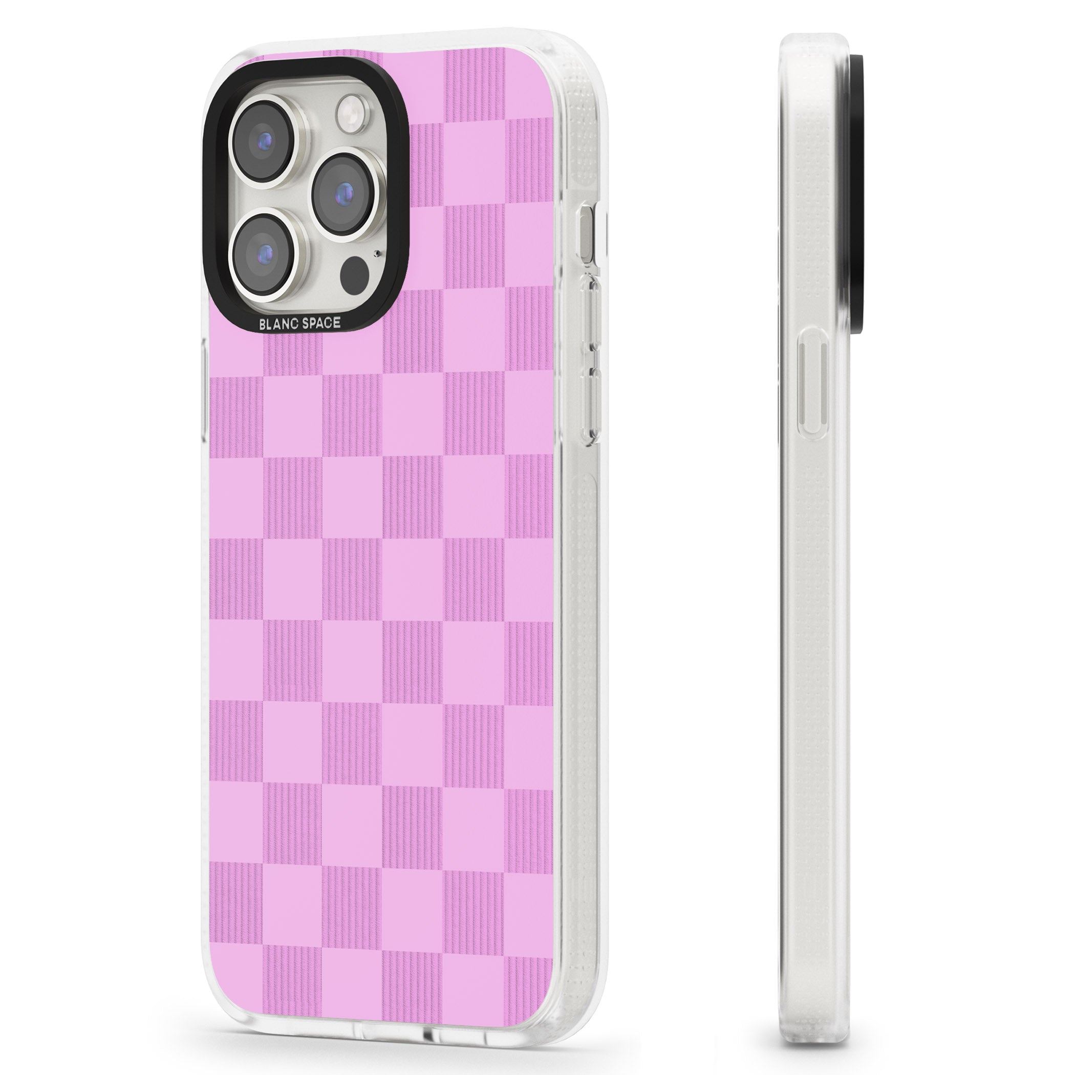 BUBBLEGUM CHECKERED iPhone 15 Pro Max / 15 Pro / 14 Pro Max / 14 Pro / 13 Pro Clear Case Impact Air - Blanc Space