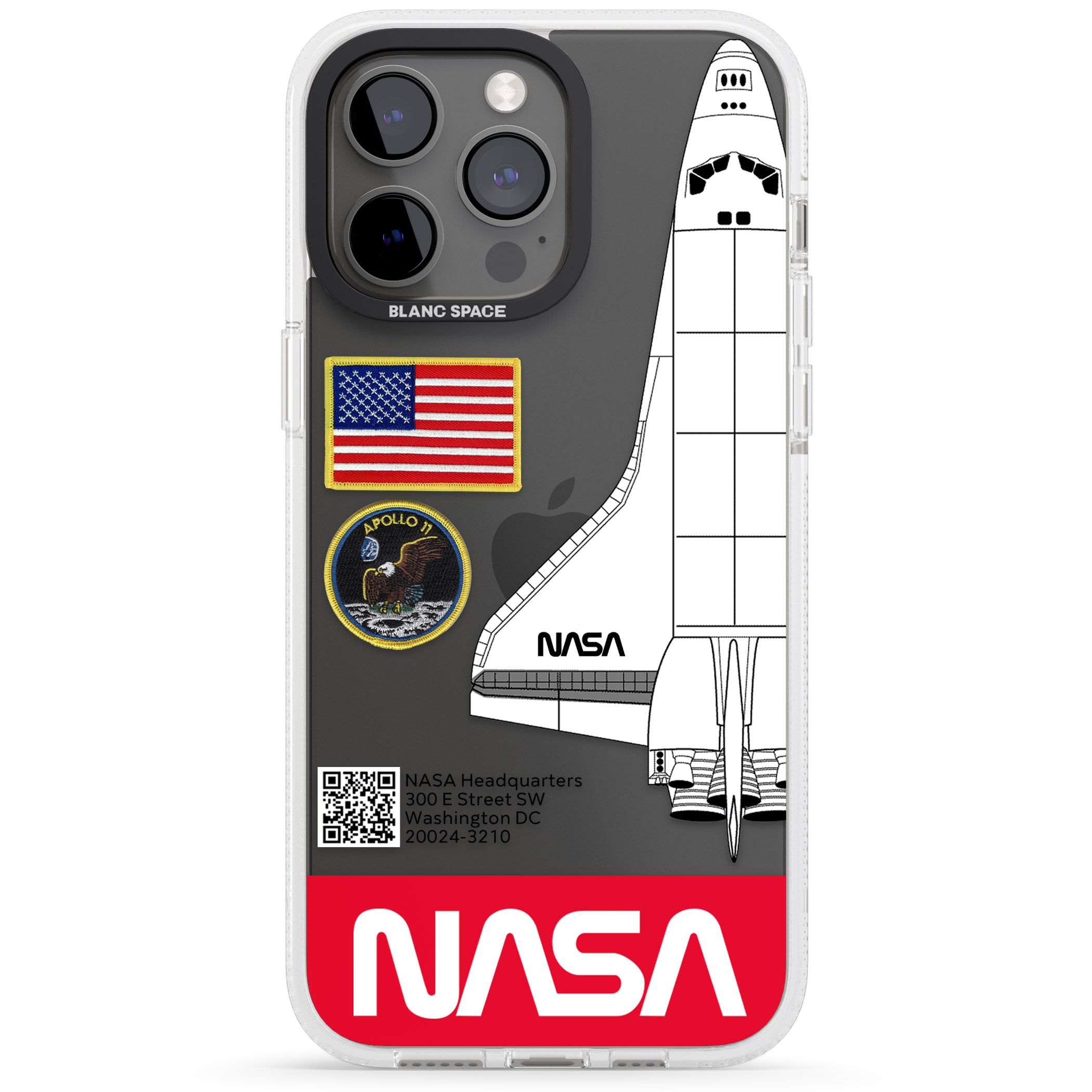 NASA Apollo 11 iPhone 15 Pro Max / 15 Pro / 14 Pro Max / 14 Pro / 13 Pro Clear Case Impact Air - Blanc Space