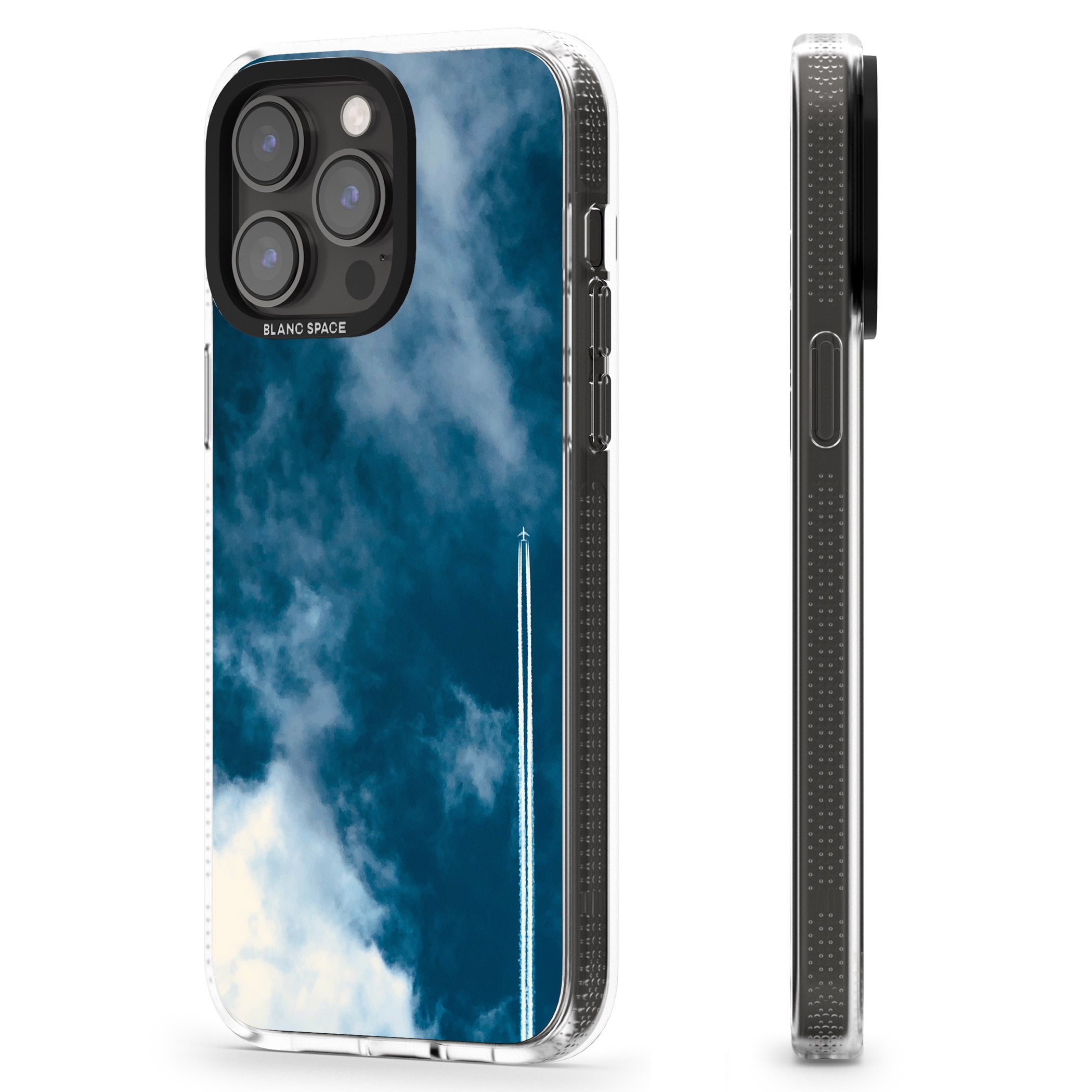 Plane in Cloudy Sky Photograph iPhone 15 Pro Max / 15 Pro / 14 Pro Max / 14 Pro / 13 Pro Clear Case Impact Air - Blanc Space