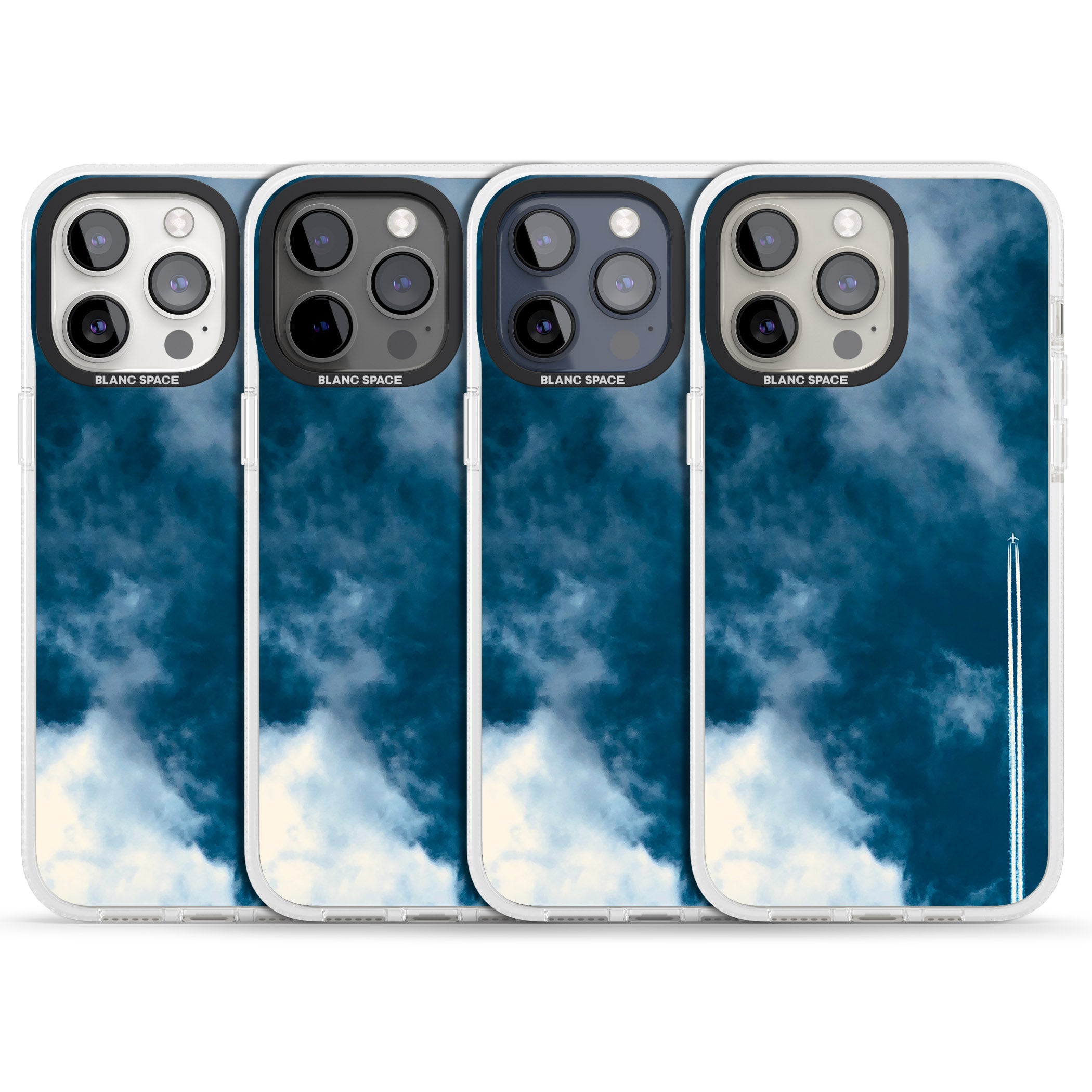 Plane in Cloudy Sky Photograph iPhone 15 Pro Max / 15 Pro / 14 Pro Max / 14 Pro / 13 Pro Clear Case Impact Air - Blanc Space