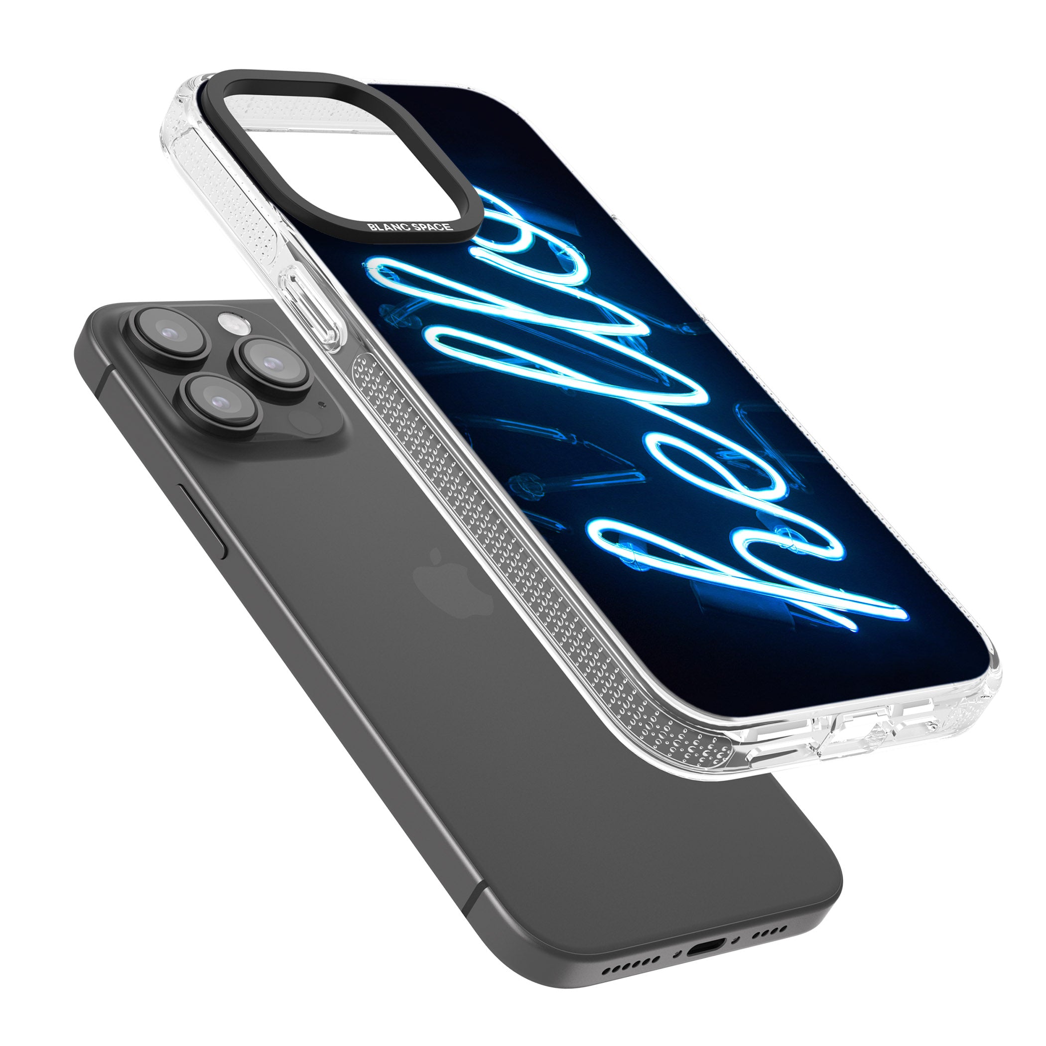 "Hello" Blue Cursive Neon Sign iPhone 15 Pro Max / 15 Pro / 14 Pro Max / 14 Pro / 13 Pro Clear Case Impact Air - Blanc Space
