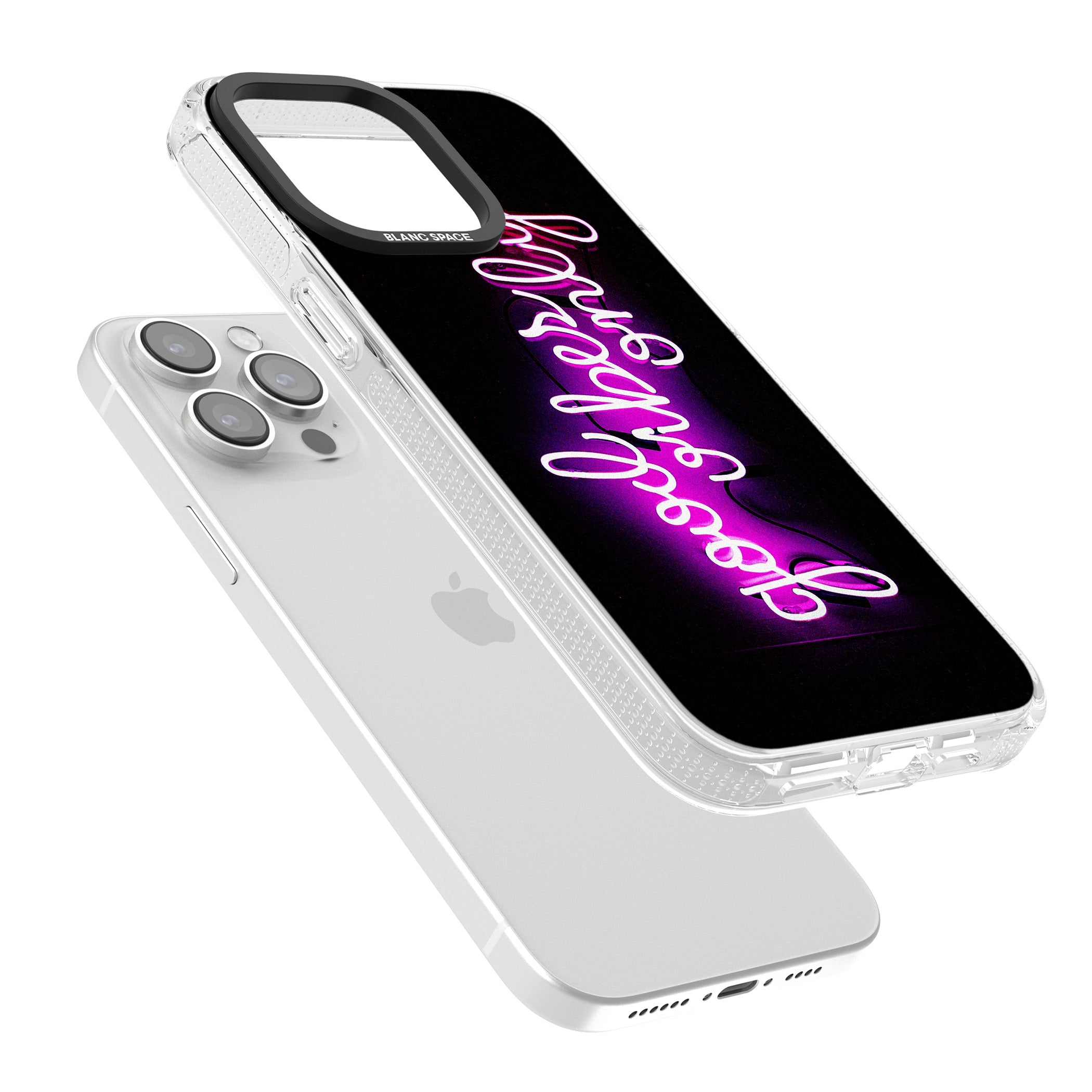 Good Vibes Only Pink Neon iPhone 15 Pro Max / 15 Pro / 14 Pro Max / 14 Pro / 13 Pro Clear Case Impact Air - Blanc Space