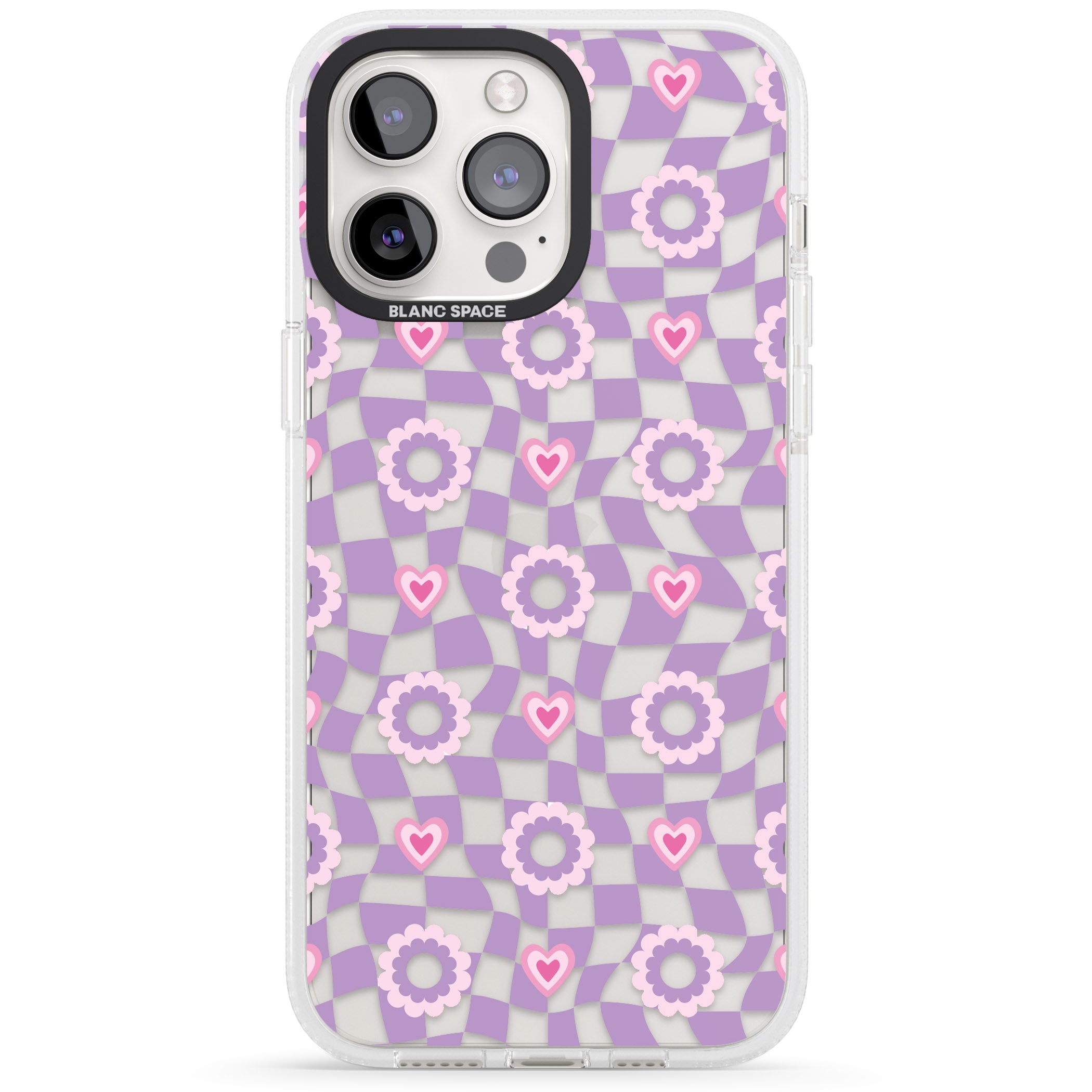 Checkered Love Pattern iPhone 15 Pro Max / 15 Pro / 14 Pro Max / 14 Pro / 13 Pro Clear Case Impact Air - Blanc Space