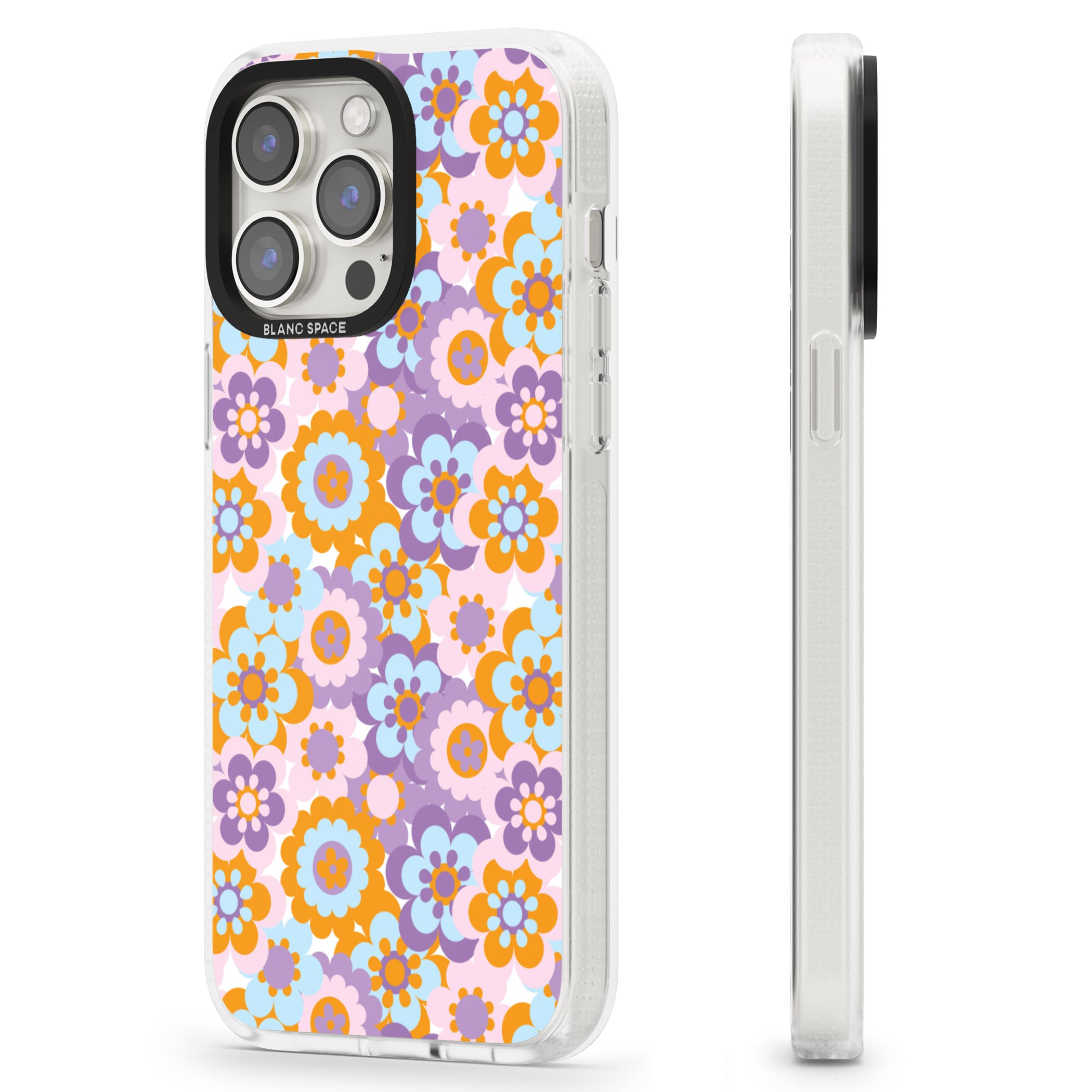 Flower Power Pattern iPhone 15 Pro Max / 15 Pro / 14 Pro Max / 14 Pro / 13 Pro Clear Case Impact Air - Blanc Space