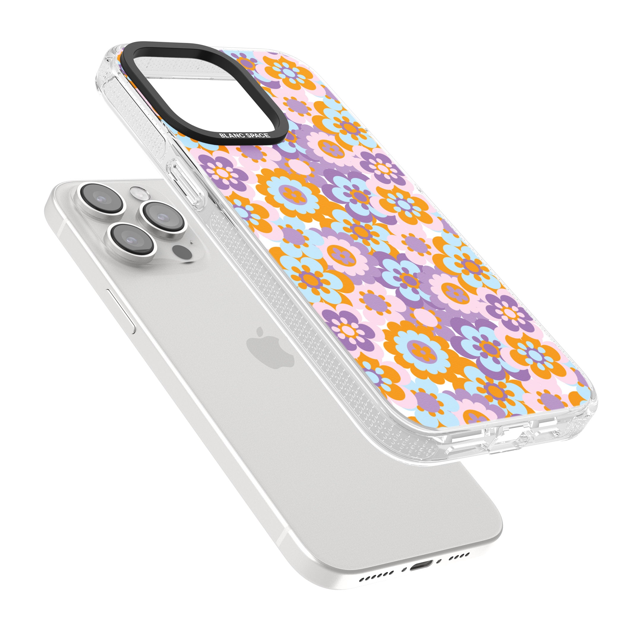 Flower Power Pattern iPhone 15 Pro Max / 15 Pro / 14 Pro Max / 14 Pro / 13 Pro Clear Case Impact Air - Blanc Space