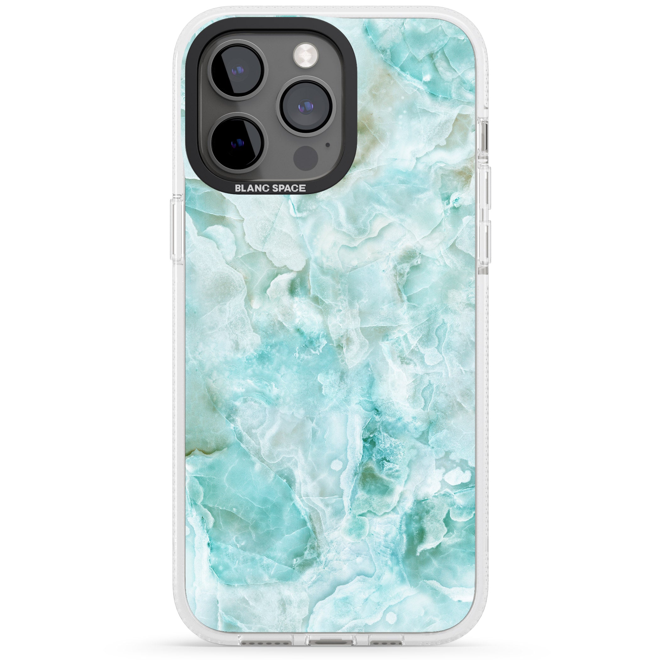 Turquoise Aqua Onyx Marble iPhone 15 Pro Max / 15 Pro / 14 Pro Max / 14 Pro / 13 Pro Clear Case Impact Air - Blanc Space