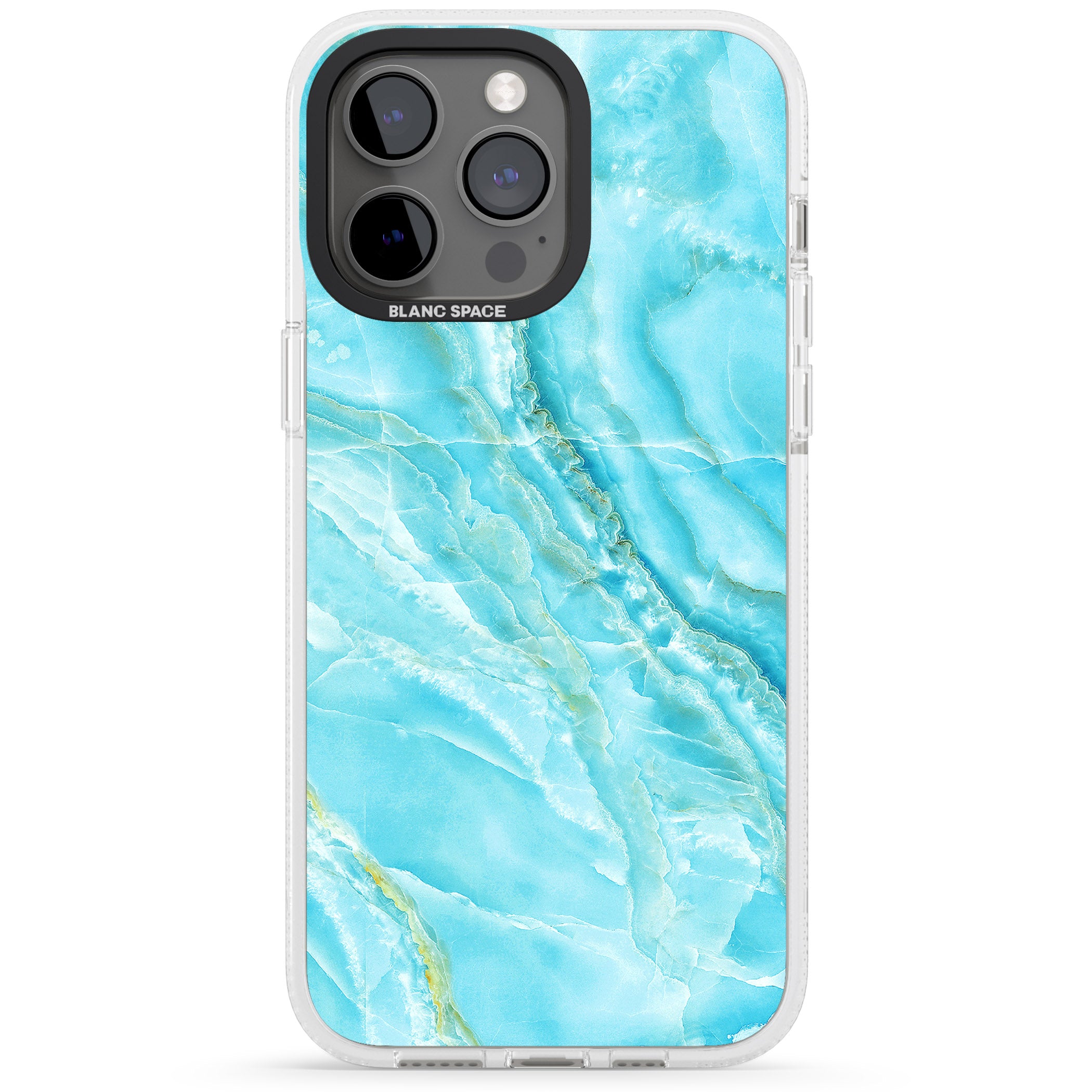 Bright Blue Onyx Marble iPhone 15 Pro Max / 15 Pro / 14 Pro Max / 14 Pro / 13 Pro Clear Case Impact Air - Blanc Space