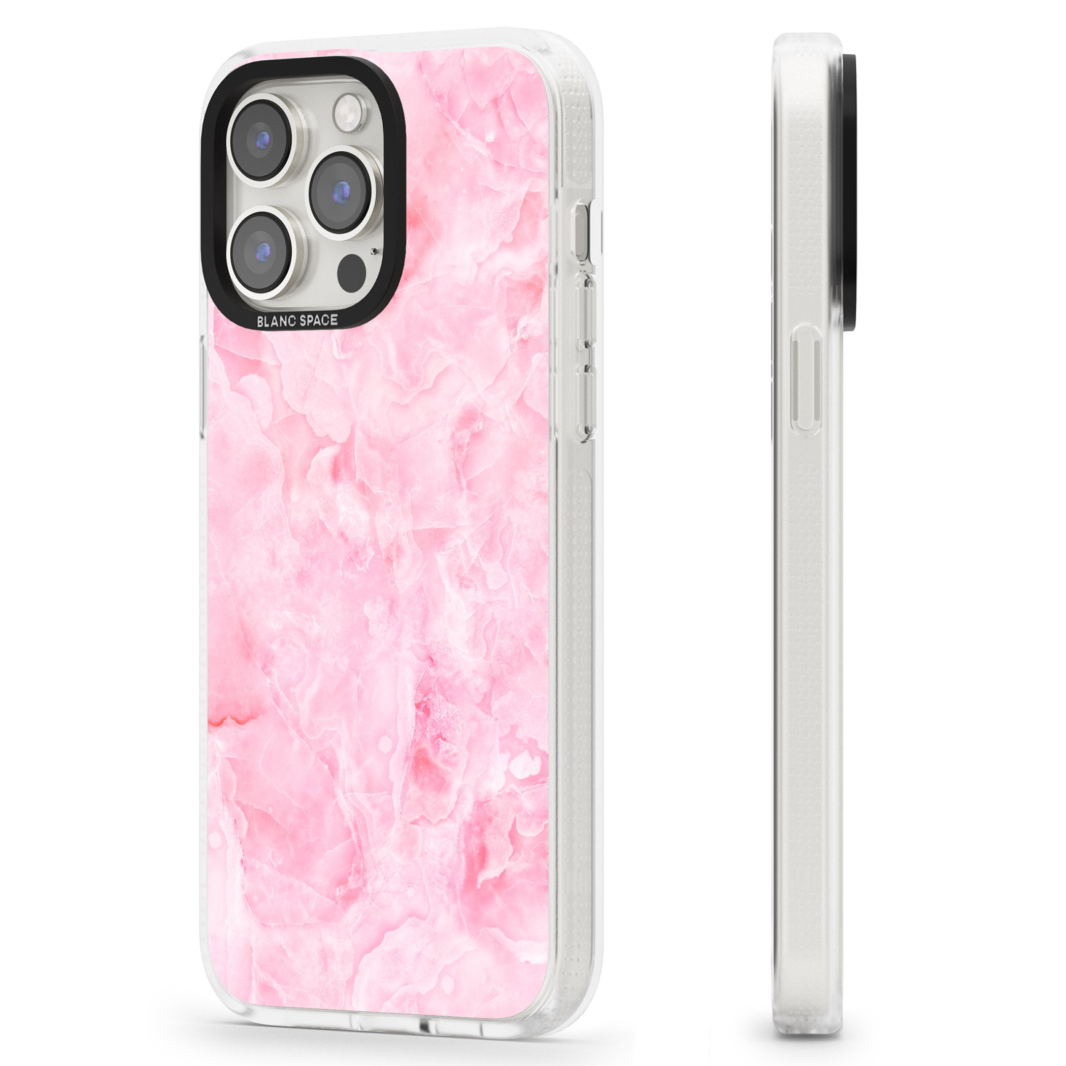 Bright Pink Onyx Marble Texture iPhone 15 Pro Max / 15 Pro / 14 Pro Max / 14 Pro / 13 Pro Clear Case Impact Air - Blanc Space