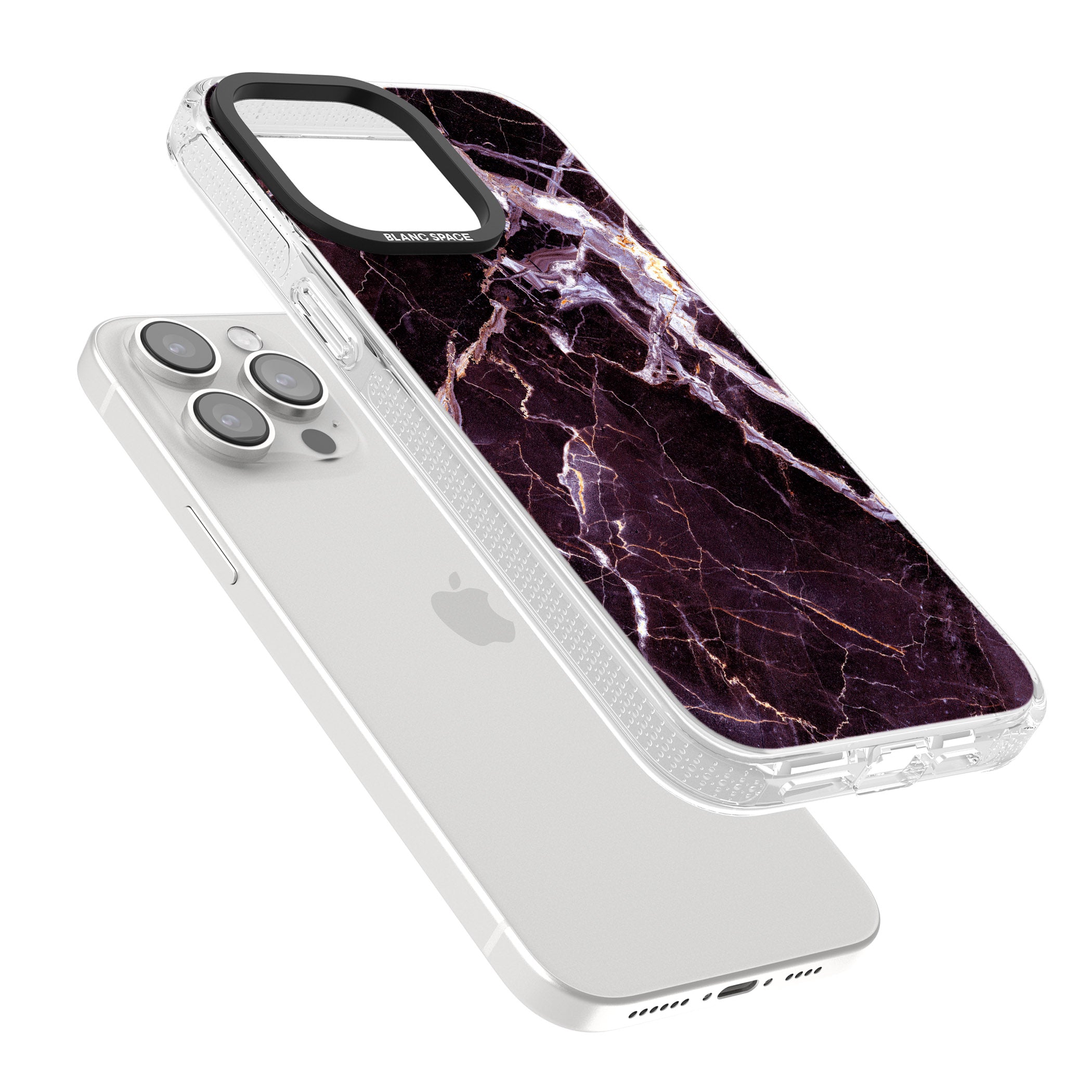 Black, Purple & Yellow shattered Marble iPhone 15 Pro Max / 15 Pro / 14 Pro Max / 14 Pro / 13 Pro Clear Case Impact Air - Blanc Space