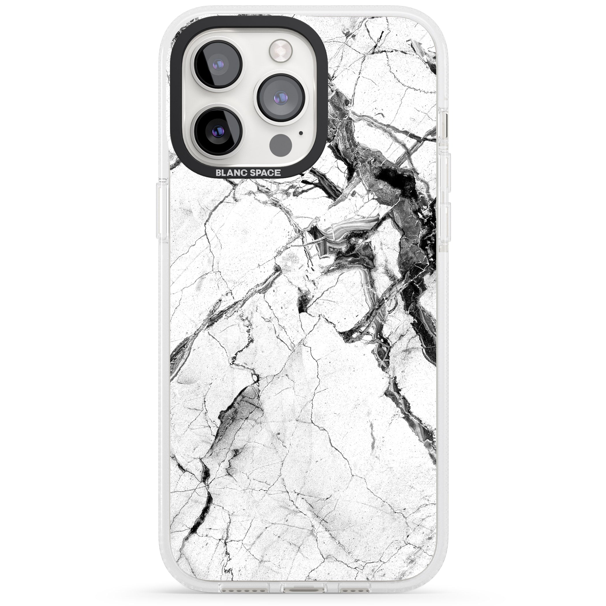 Black & White Stormy Marble iPhone 15 Pro Max / 15 Pro / 14 Pro Max / 14 Pro / 13 Pro Clear Case Impact Air - Blanc Space