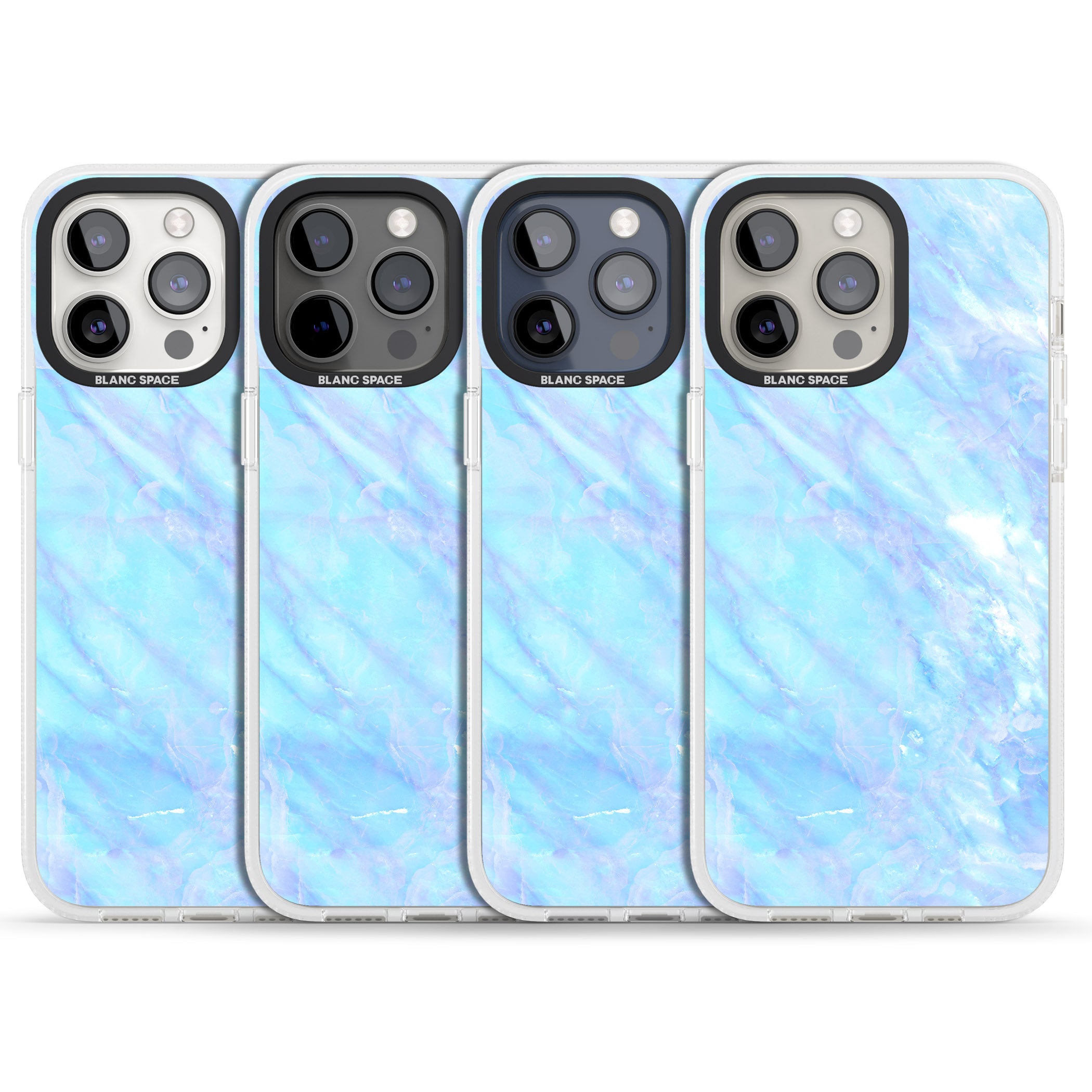 Iridescent Crystal Marble iPhone 15 Pro Max / 15 Pro / 14 Pro Max / 14 Pro / 13 Pro Clear Case Impact Air - Blanc Space