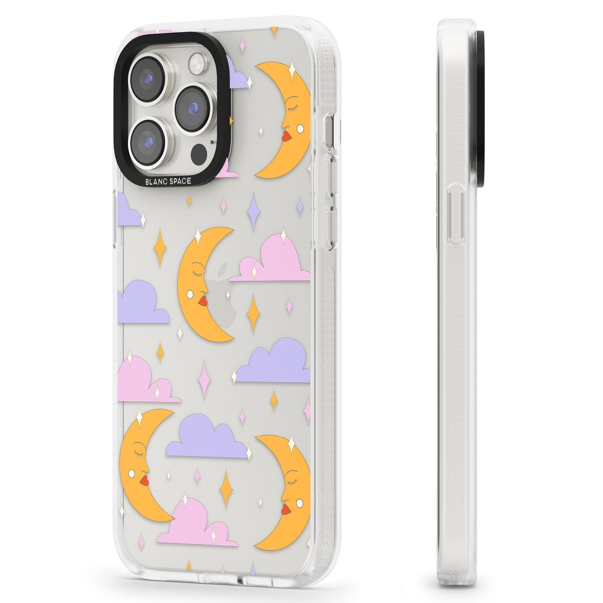 Moons & Clouds iPhone 15 Pro Max / 15 Pro / 14 Pro Max / 14 Pro / 13 Pro Clear Case Impact Air - Blanc Space