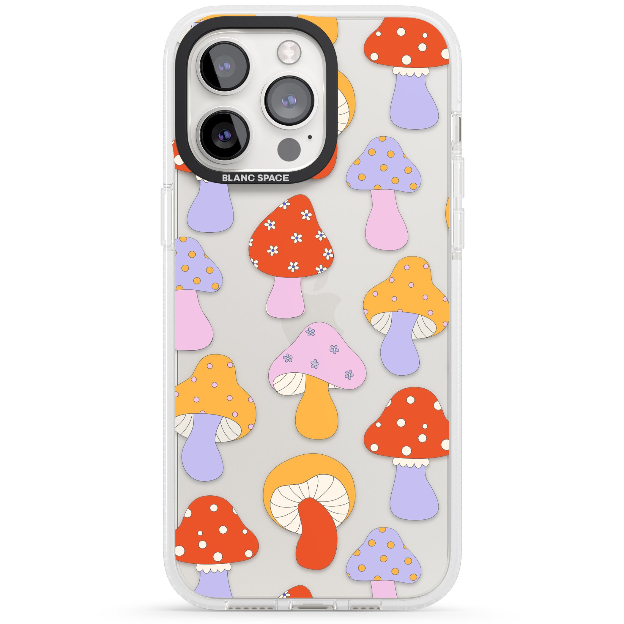 Happy Shrooms iPhone 15 Pro Max / 15 Pro / 14 Pro Max / 14 Pro / 13 Pro Clear Case Impact Air - Blanc Space