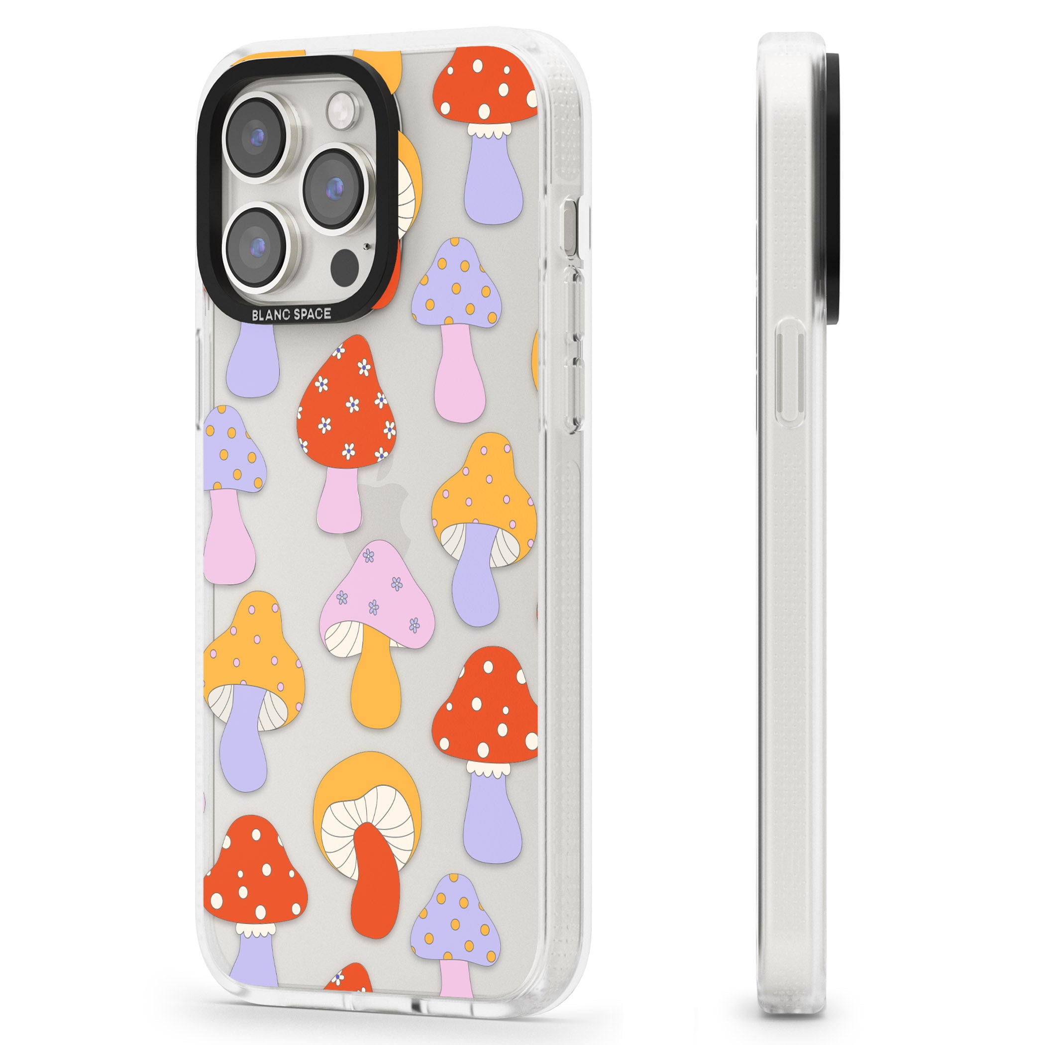 Happy Shrooms iPhone 15 Pro Max / 15 Pro / 14 Pro Max / 14 Pro / 13 Pro Clear Case Impact Air - Blanc Space