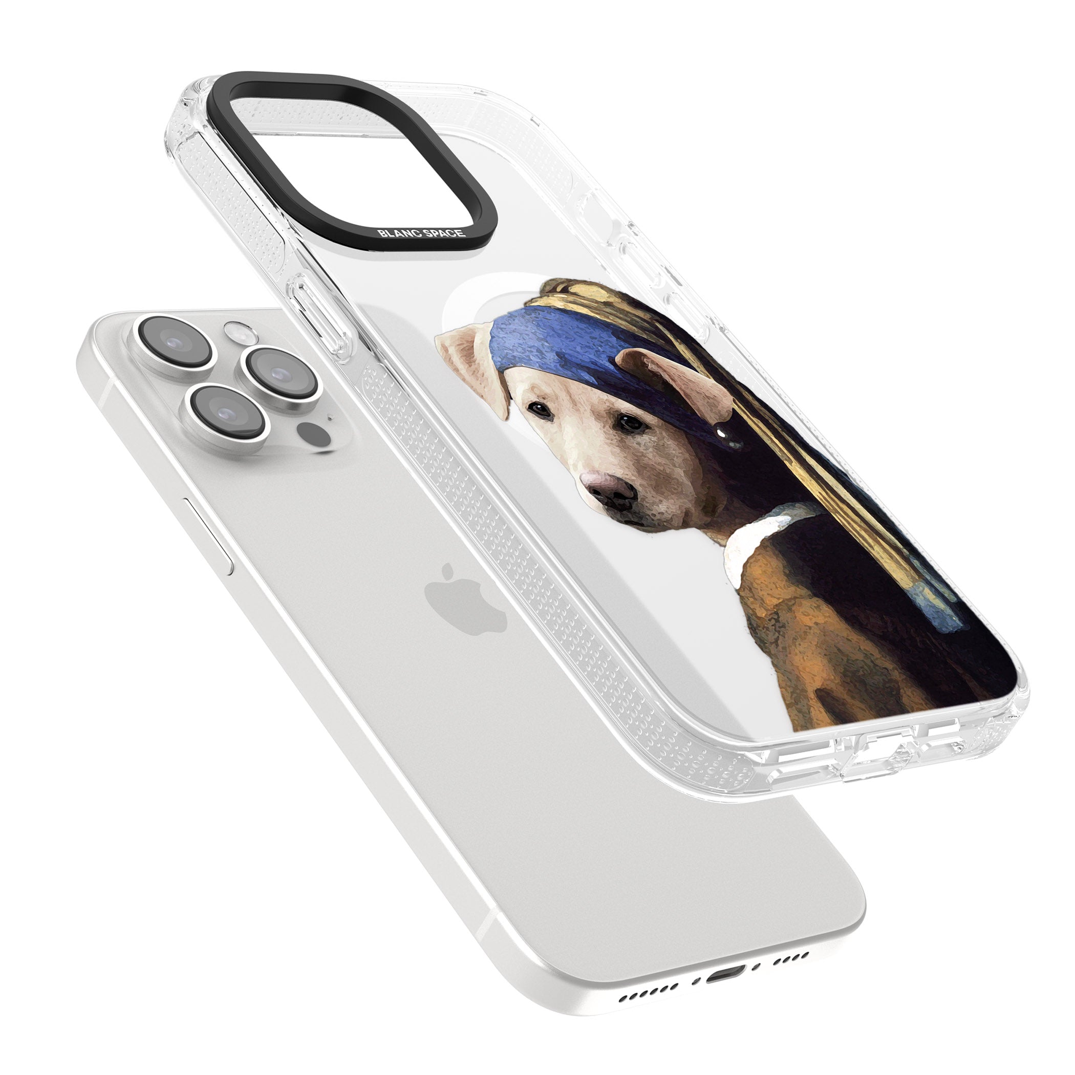 Doggo with a Pearl Earring iPhone 15 Pro Max / 15 Pro / 14 Pro Max / 14 Pro / 13 Pro Clear Case Impact Air - Blanc Space