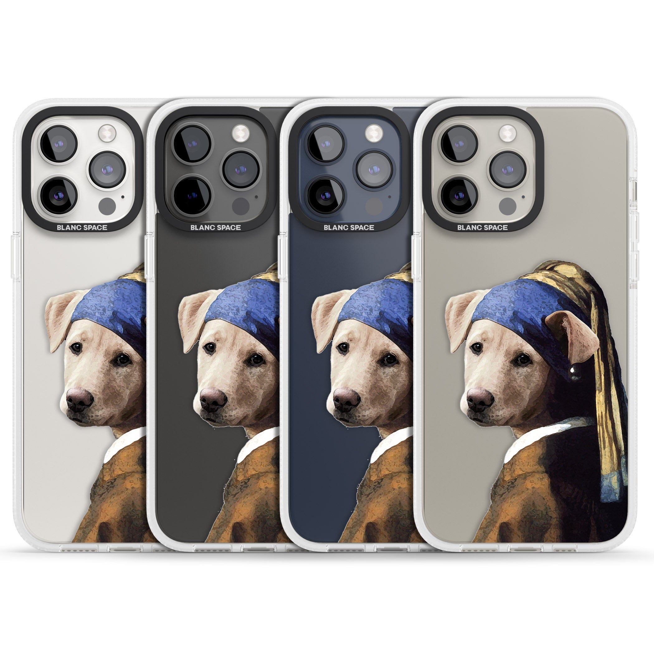 Doggo with a Pearl Earring iPhone 15 Pro Max / 15 Pro / 14 Pro Max / 14 Pro / 13 Pro Clear Case Impact Air - Blanc Space