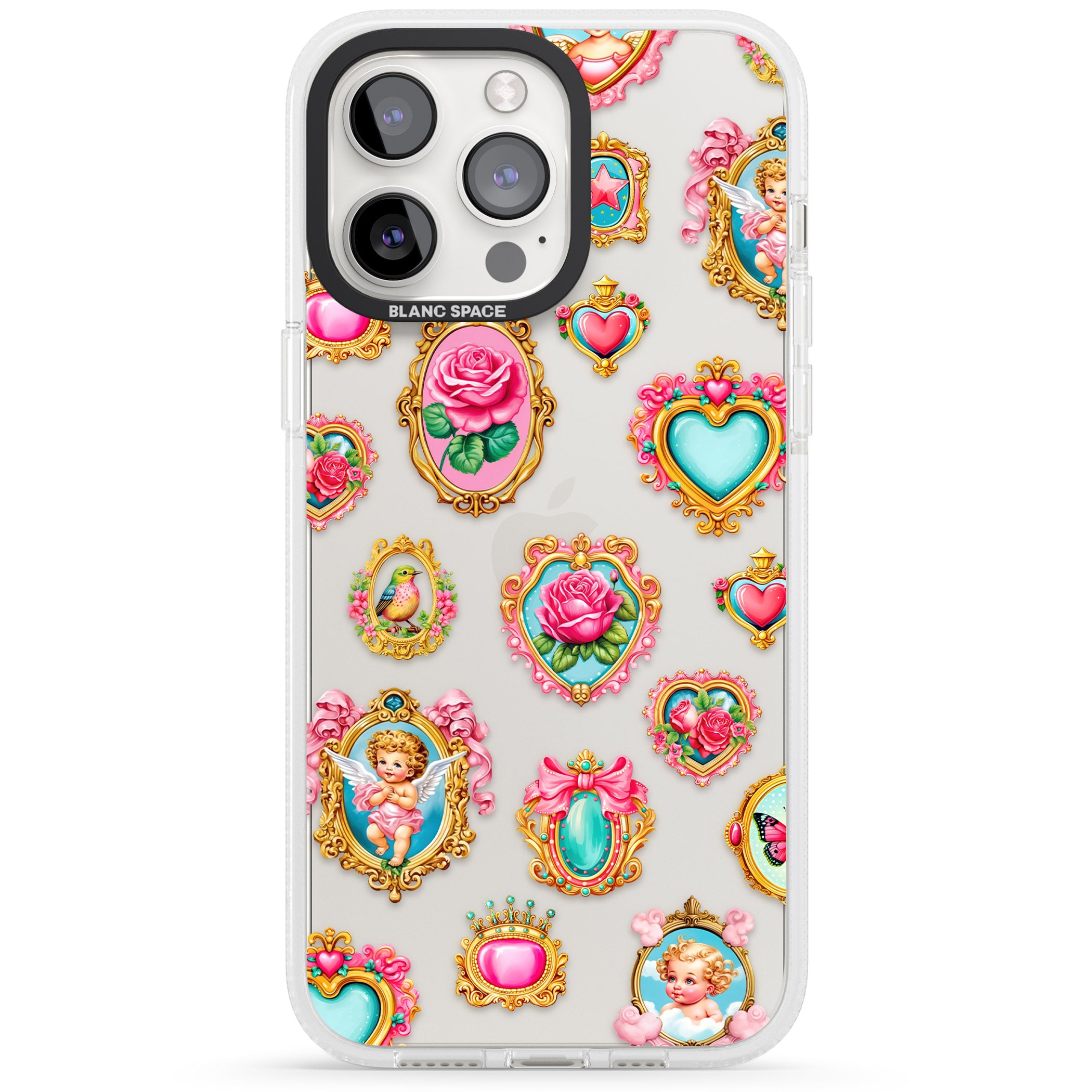 Angelcore Hearts & Frames iPhone 15 Pro Max / 15 Pro / 14 Pro Max / 14 Pro / 13 Pro Clear Case Impact Air - Blanc Space
