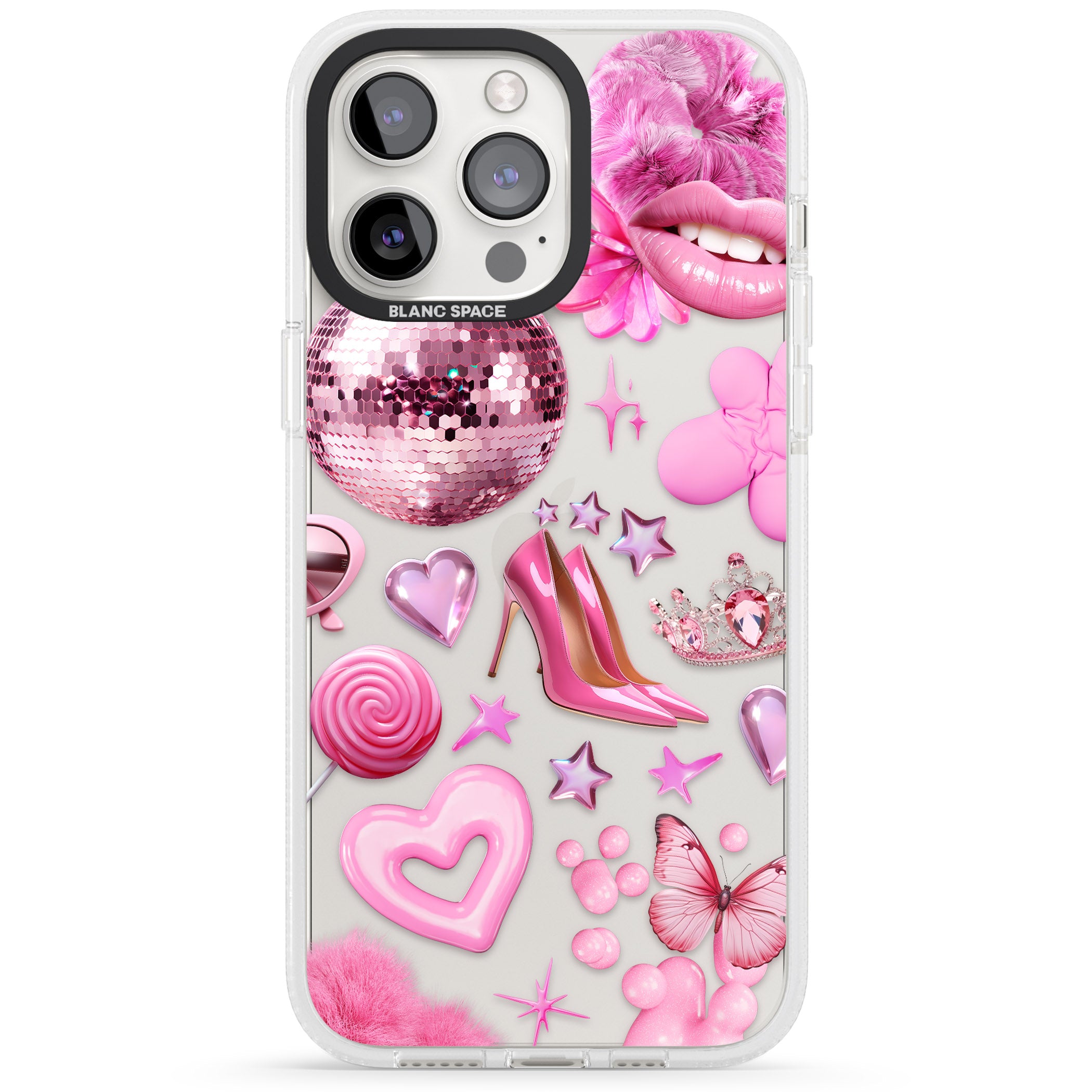 Pink Glam iPhone 15 Pro Max / 15 Pro / 14 Pro Max / 14 Pro / 13 Pro Clear Case Impact Air - Blanc Space