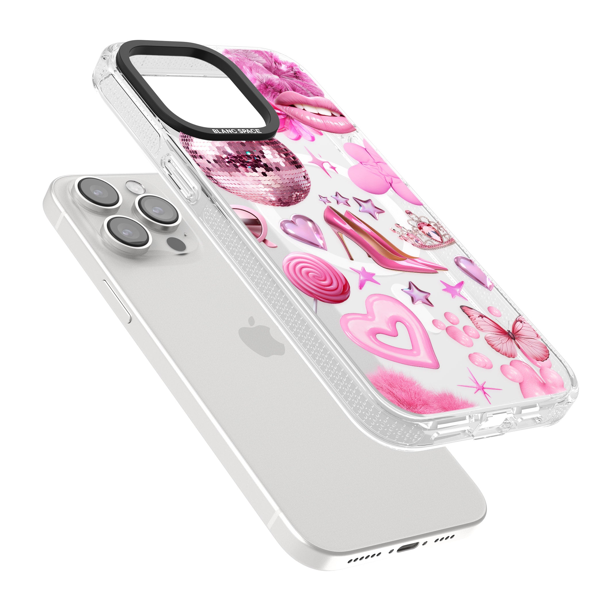 Pink Glam iPhone 15 Pro Max / 15 Pro / 14 Pro Max / 14 Pro / 13 Pro Clear Case Impact Air - Blanc Space