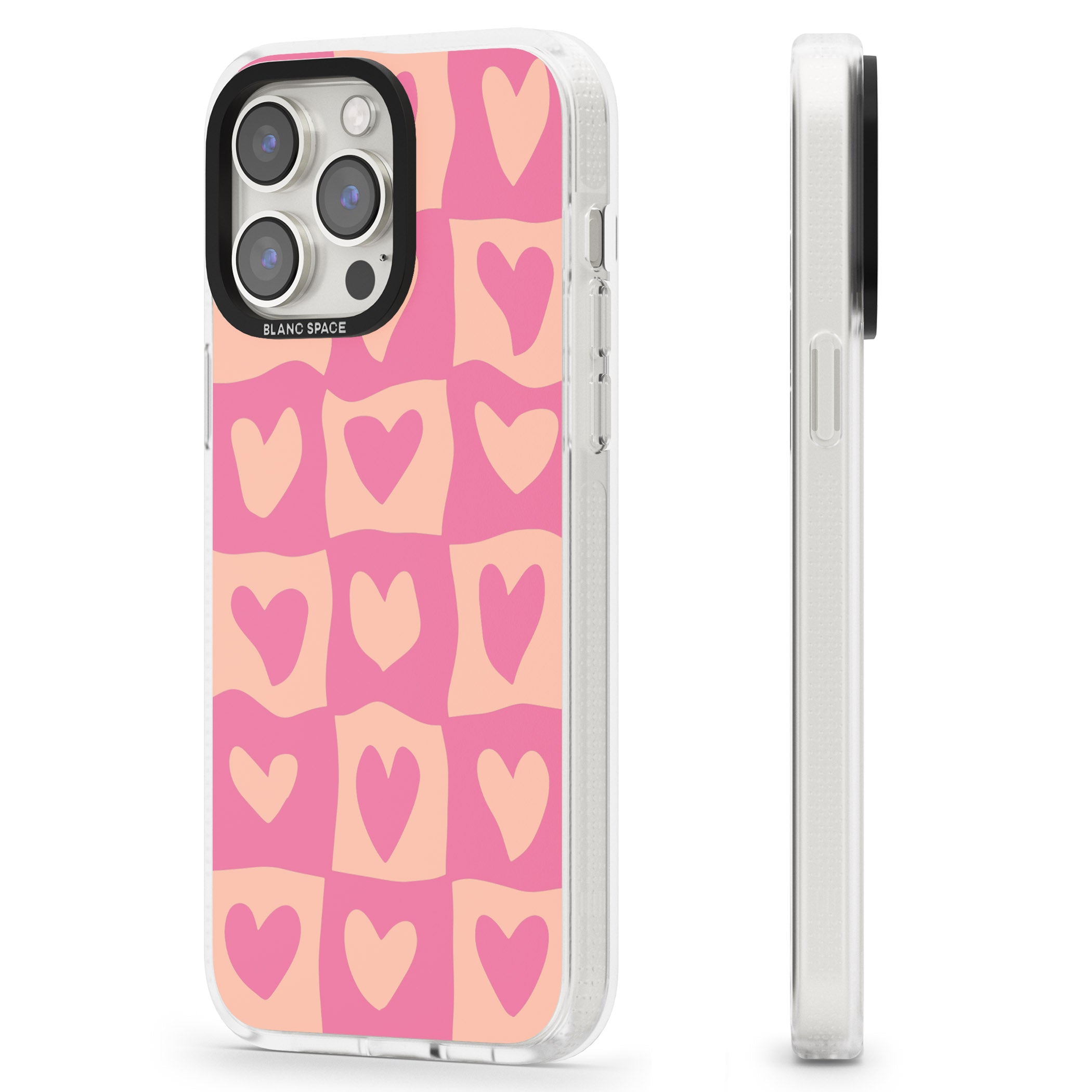 Pink Wavy Checked Hearts iPhone 15 Pro Max / 15 Pro / 14 Pro Max / 14 Pro / 13 Pro Clear Case Impact Air - Blanc Space