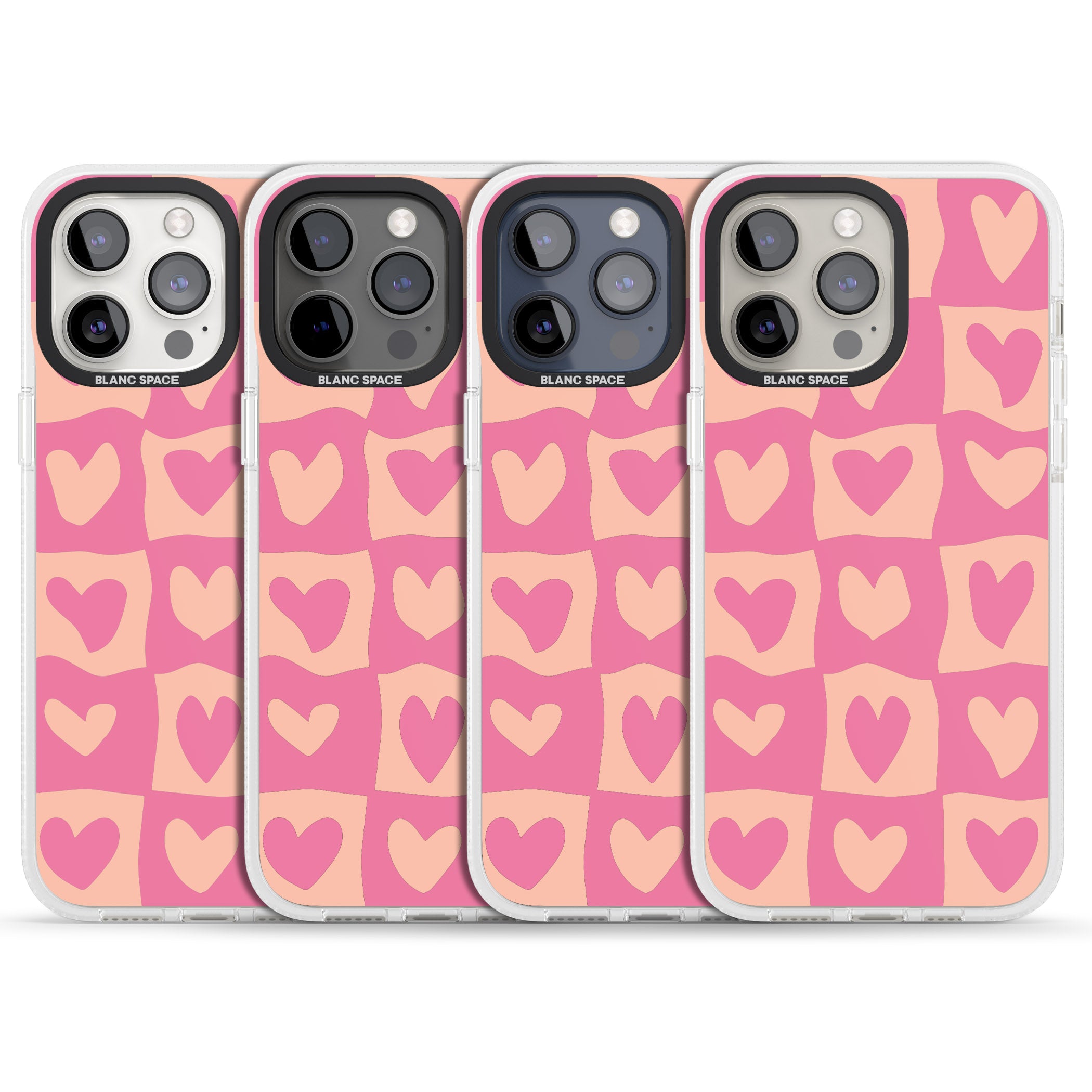 Pink Wavy Checked Hearts iPhone 15 Pro Max / 15 Pro / 14 Pro Max / 14 Pro / 13 Pro Clear Case Impact Air - Blanc Space