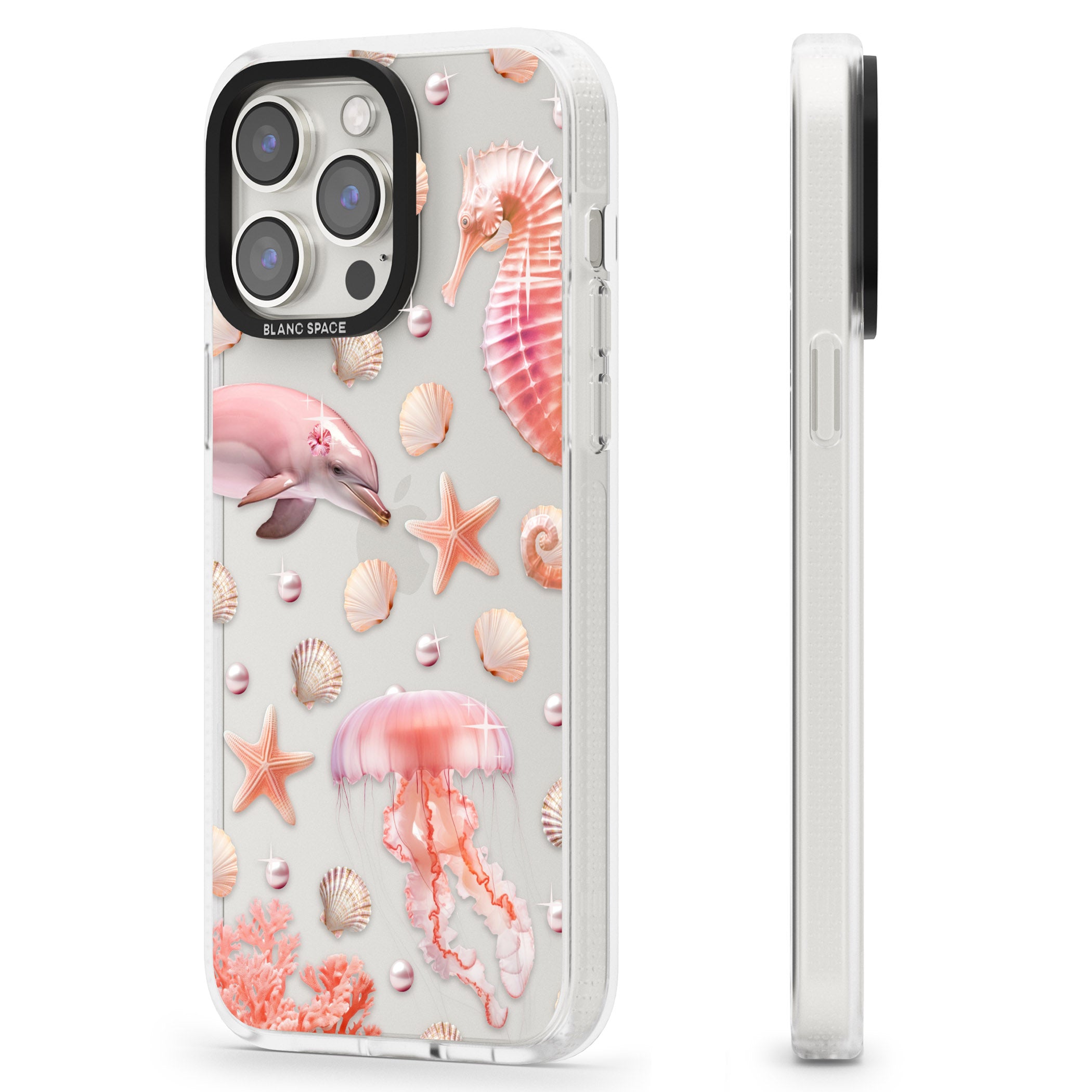Pink Sealife iPhone 15 Pro Max / 15 Pro / 14 Pro Max / 14 Pro / 13 Pro Clear Case Impact Air - Blanc Space