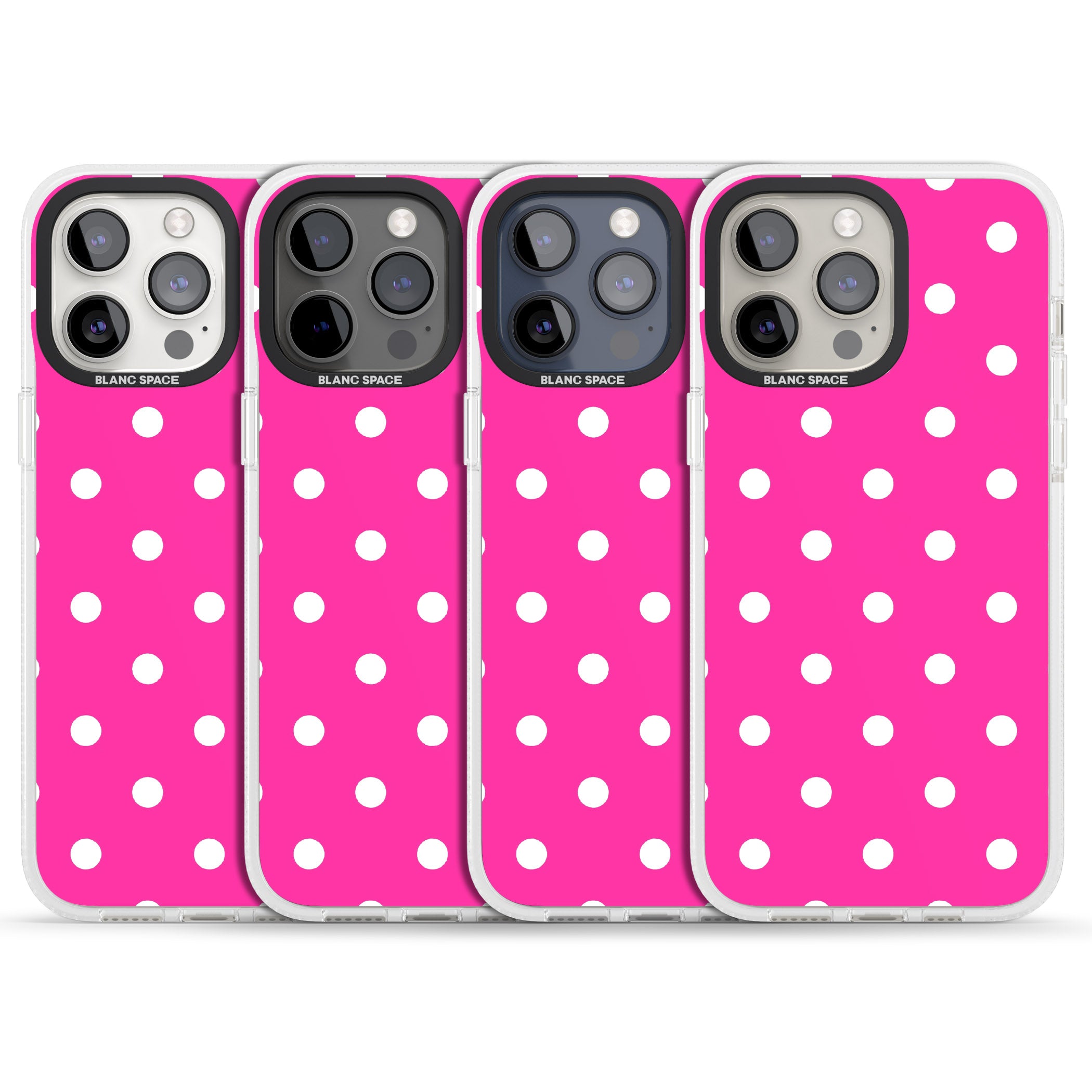 Pink Polka Dot iPhone 15 Pro Max / 15 Pro / 14 Pro Max / 14 Pro / 13 Pro Clear Case Impact Air - Blanc Space
