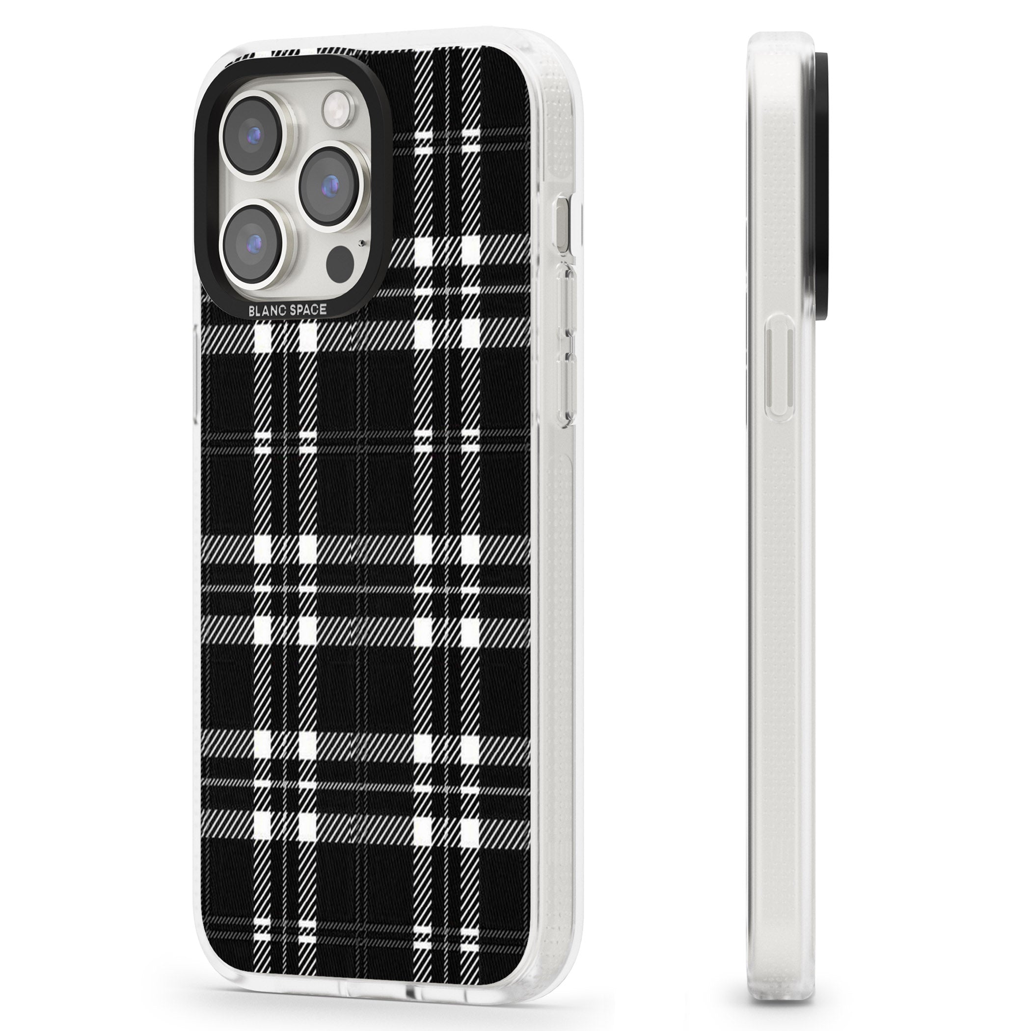 Divine Black Plaid iPhone 15 Pro Max / 15 Pro / 14 Pro Max / 14 Pro / 13 Pro Clear Case Impact Air - Blanc Space