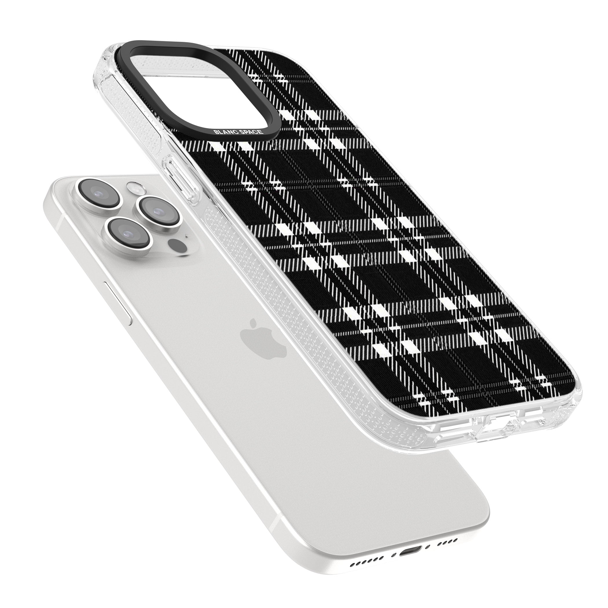Divine Black Plaid iPhone 15 Pro Max / 15 Pro / 14 Pro Max / 14 Pro / 13 Pro Clear Case Impact Air - Blanc Space
