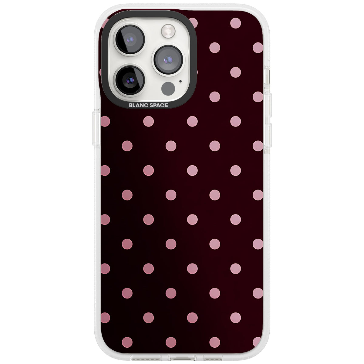 Merlot Dots polka dot iPhone case featuring dusty pink spots on a deep burgundy background in a retro grid iPhone 12 Pro Max / iPhone 13 Pro / iPhone 13 Pro Max / iPhone 14 Pro / iPhone 14 Pro Max / iPhone 15 Pro Max Impact Air Phone Case front