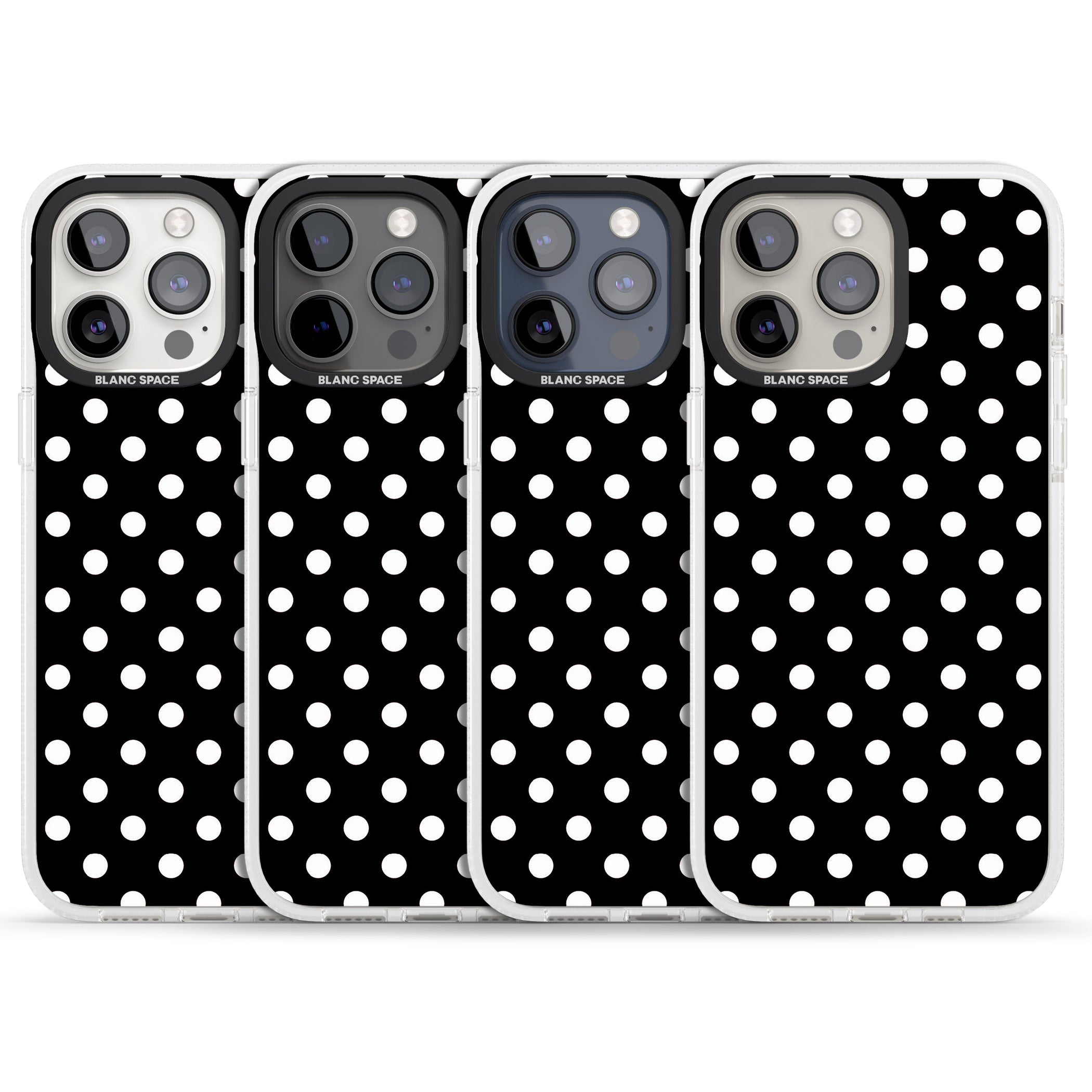 Designer Chic Black Polka Dot iPhone 15 Pro Max / 15 Pro / 14 Pro Max / 14 Pro / 13 Pro Clear Case Impact Air - Blanc Space