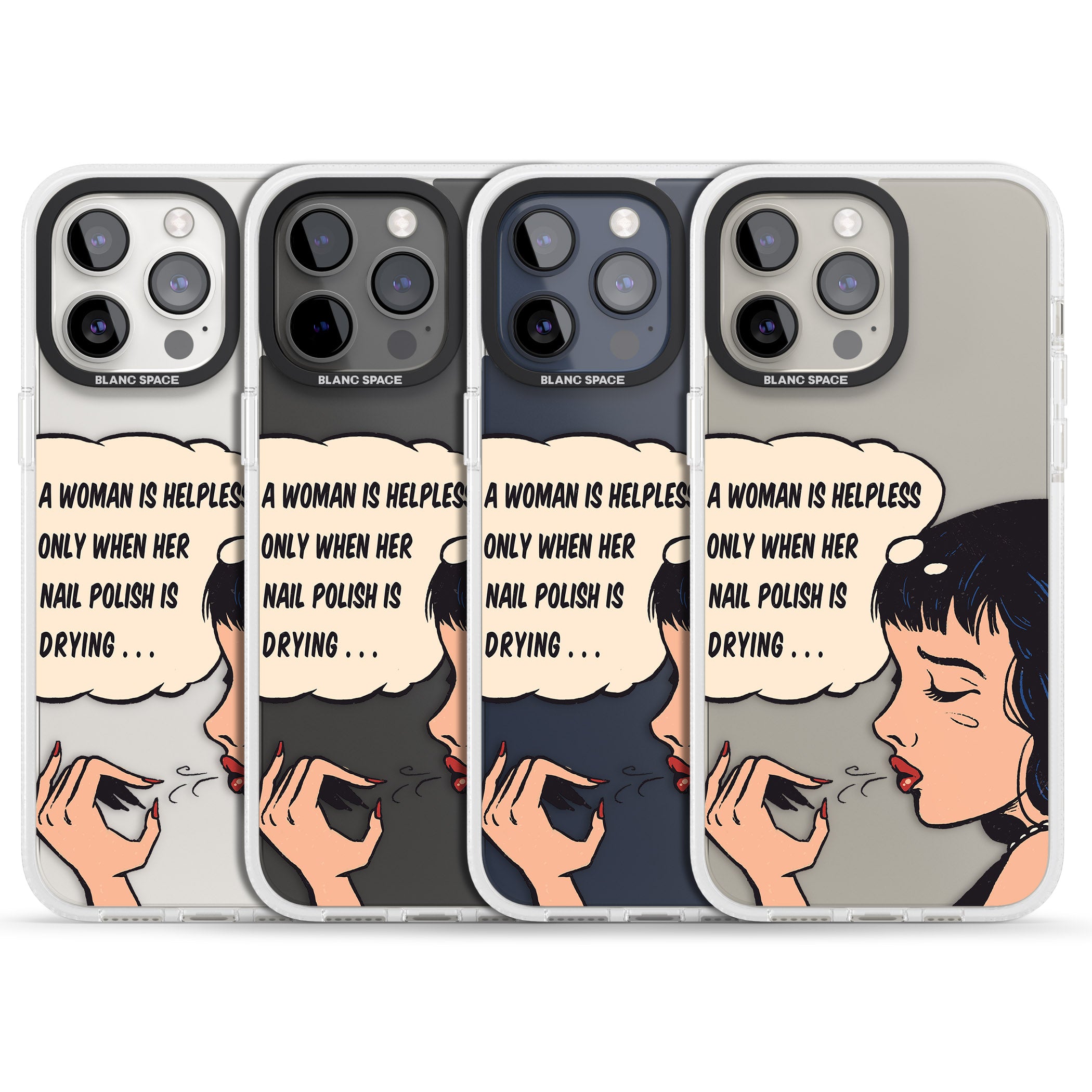 Drying Nails - Pop Art iPhone 15 Pro Max / 15 Pro / 14 Pro Max / 14 Pro / 13 Pro Clear Case Impact Air - Blanc Space