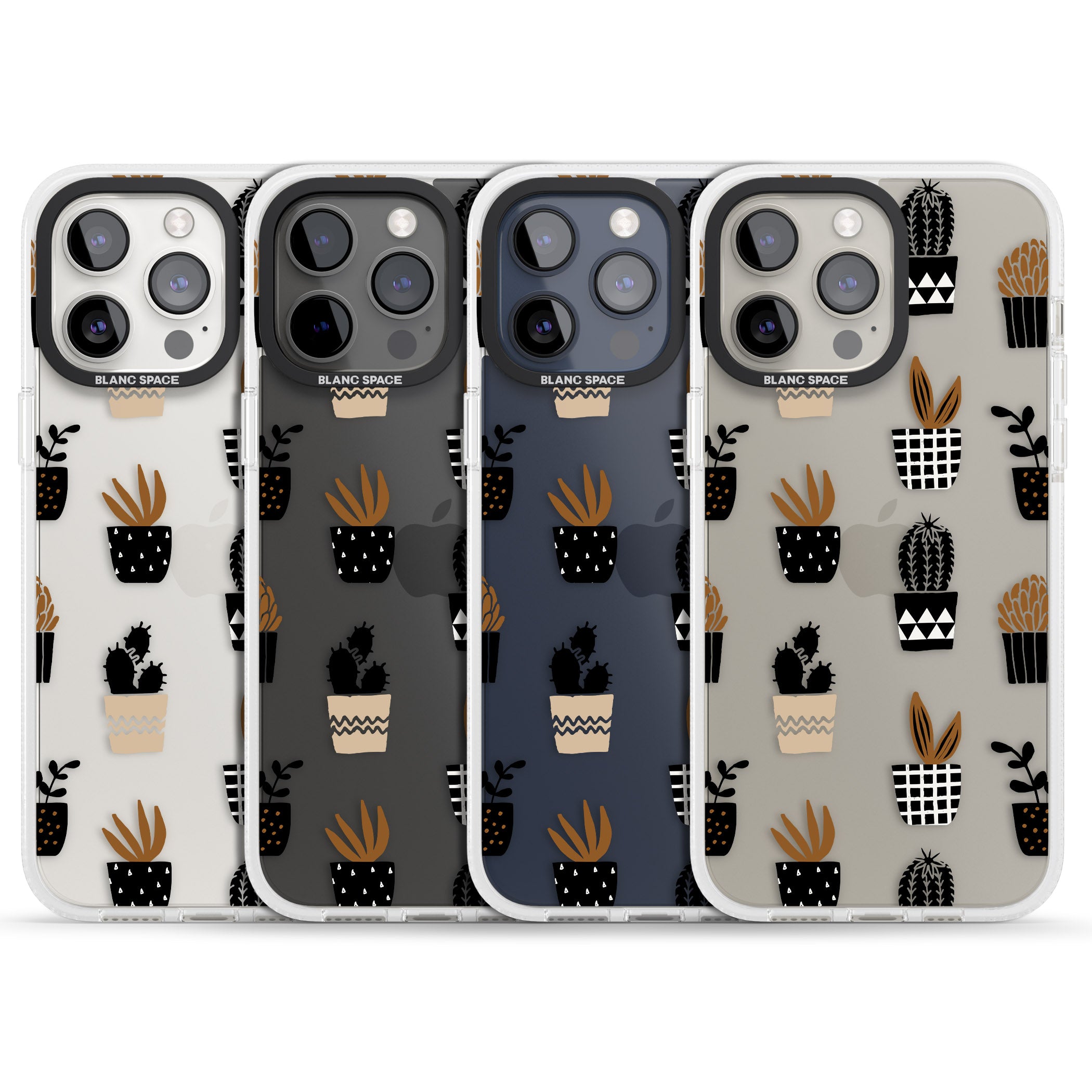 Large Mixed Plants Pattern - Clear iPhone 15 Pro Max / 15 Pro / 14 Pro Max / 14 Pro / 13 Pro Clear Case Impact Air - Blanc Space