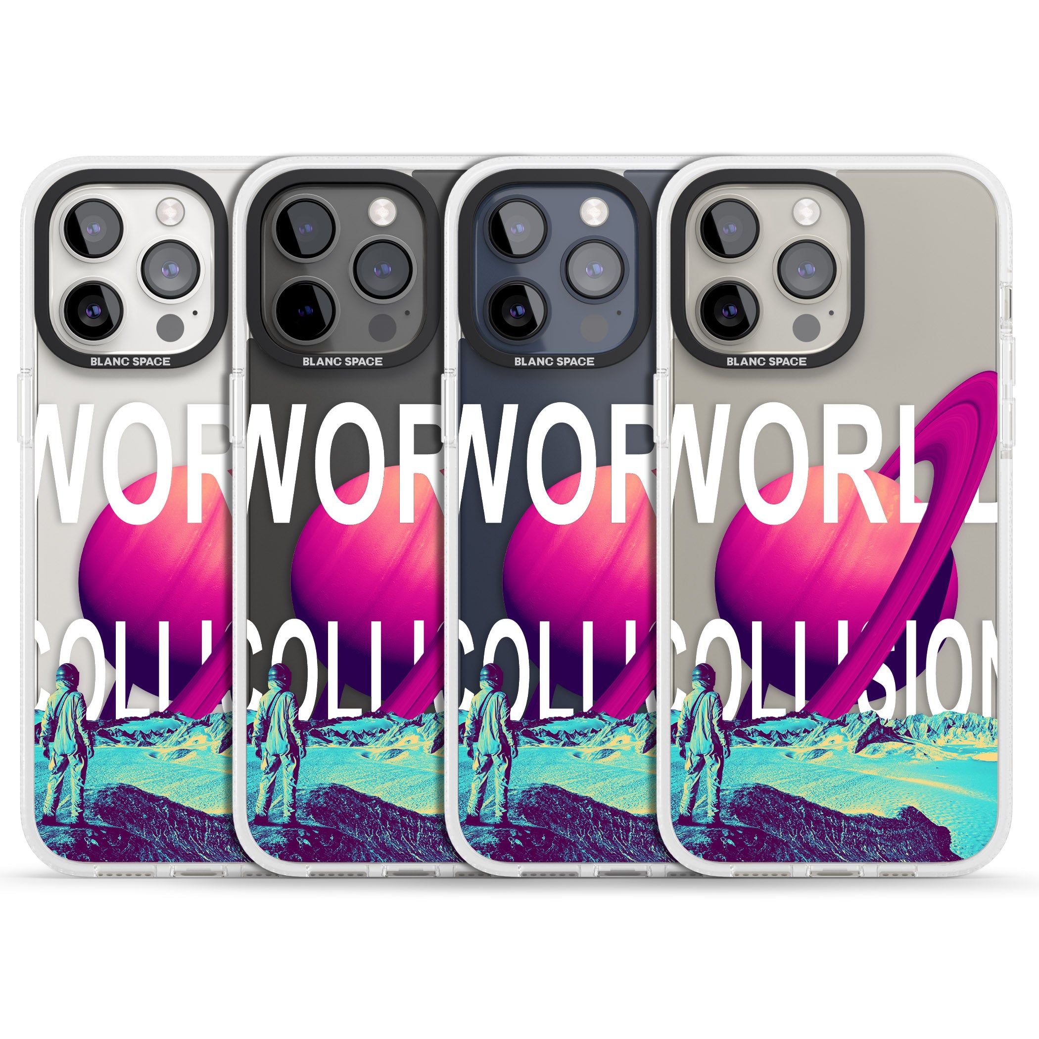 World Collision iPhone 15 Pro Max / 15 Pro / 14 Pro Max / 14 Pro / 13 Pro Clear Case Impact Air - Blanc Space