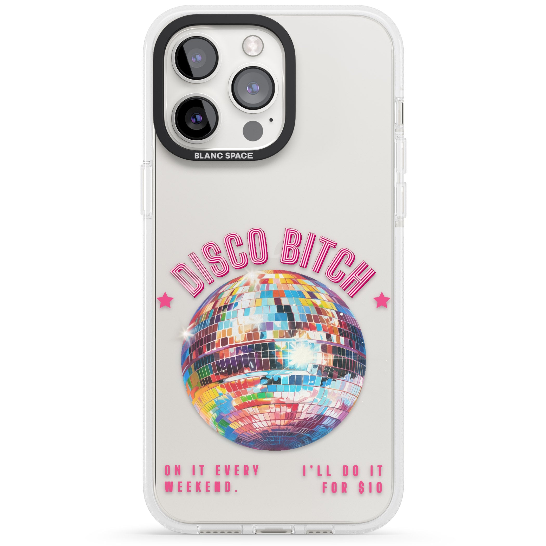 Disco B*tch iPhone 15 Pro Max / 15 Pro / 14 Pro Max / 14 Pro / 13 Pro Clear Case Impact Air - Blanc Space