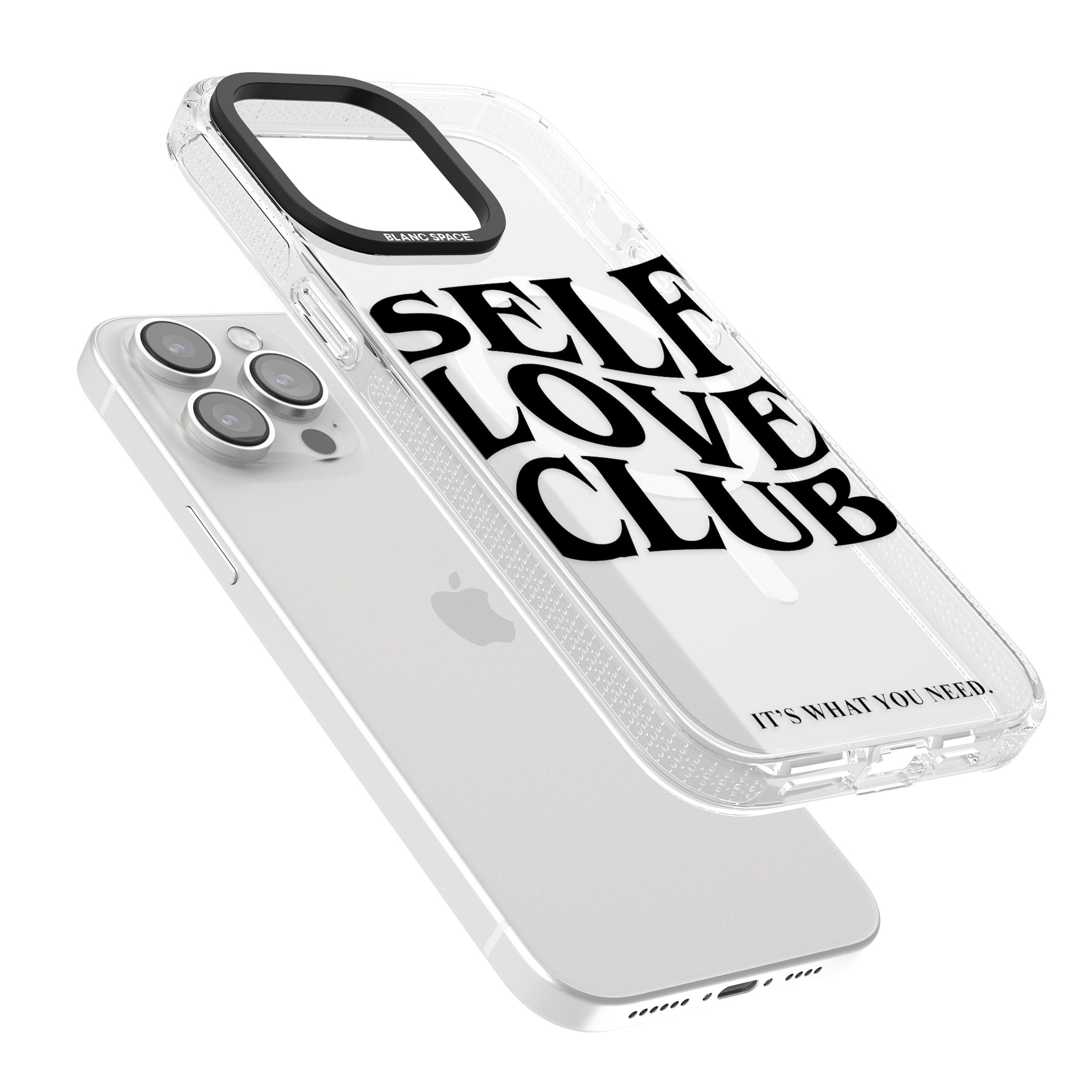 Self Love Club (Black) iPhone 15 Pro Max / 15 Pro / 14 Pro Max / 14 Pro / 13 Pro Clear Case Impact Air - Blanc Space