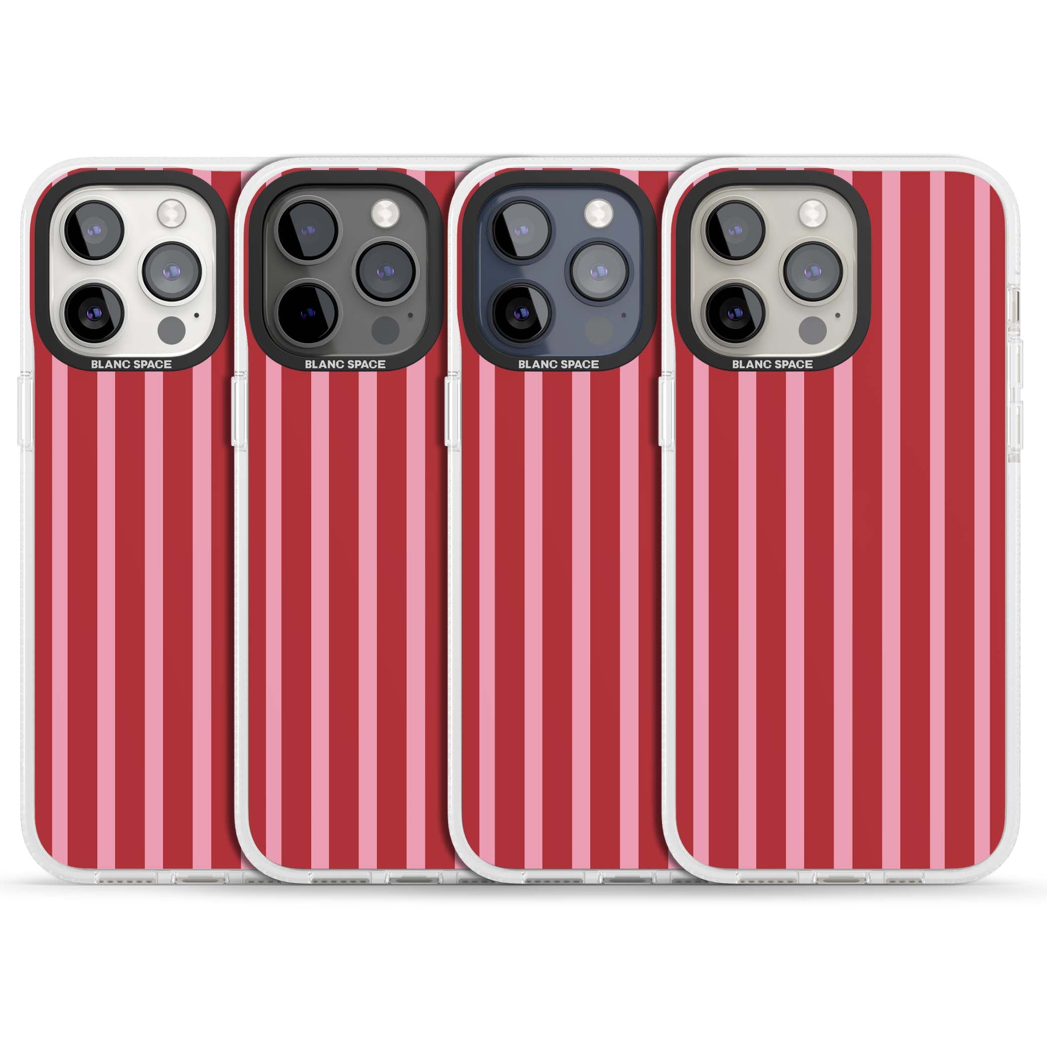 Raspberry Stripe coquette iPhone case featuring red and pink vertical stripes in a candy-inspired pattern | Clear Case Impact Air case for iPhone 15 Pro, iPhone 15 Pro Max