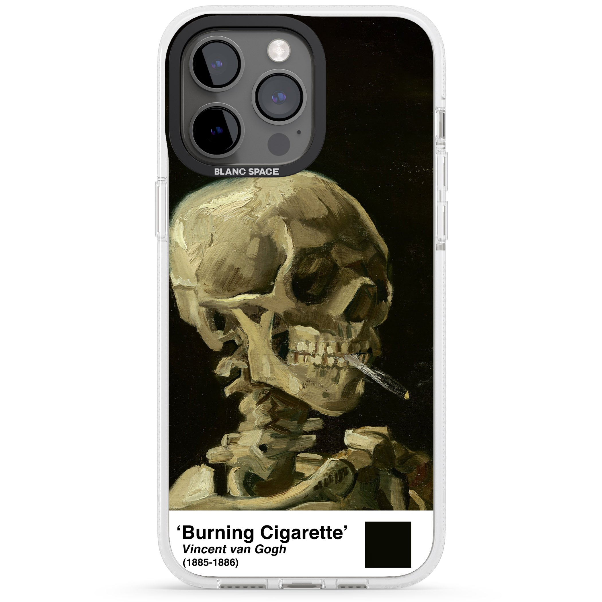 Skull of a Skeleton with Burning Cigarette iPhone 15 Pro Max / 15 Pro / 14 Pro Max / 14 Pro / 13 Pro Clear Case Impact Air - Blanc Space