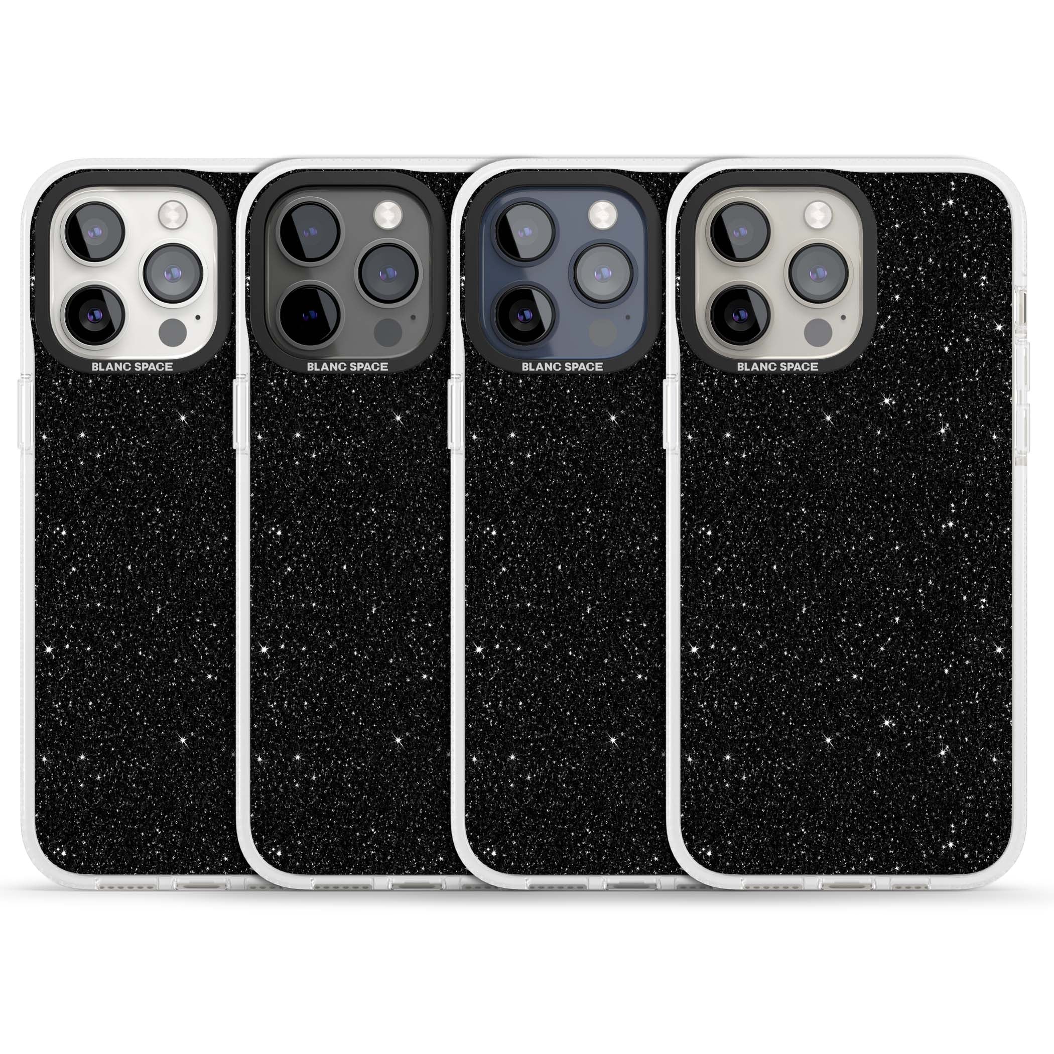 Black Glitter black glitter iPhone case featuring an all-over sparkly shimmer pattern on a jet black base | Clear Case Impact Air case for iPhone 15 Pro, iPhone 15 Pro Max