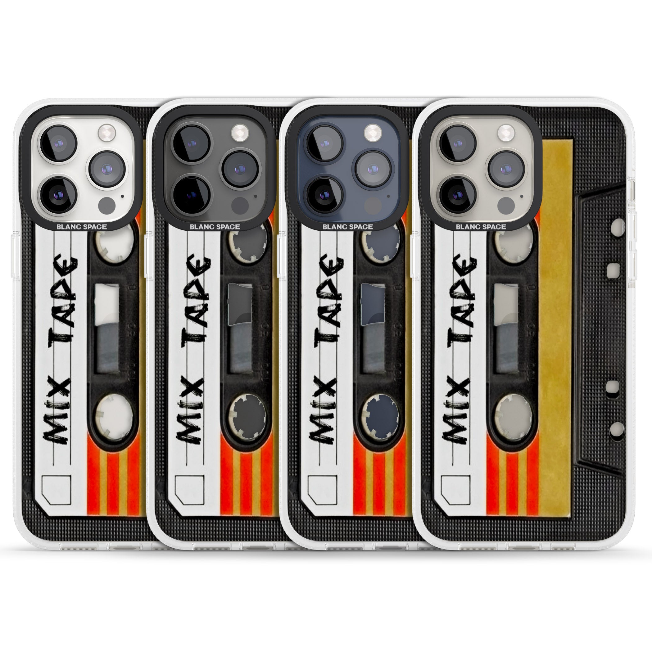 Retro Mix Tape iPhone 15 Pro Max / 15 Pro / 14 Pro Max / 14 Pro / 13 Pro Clear Case Impact Air - Blanc Space