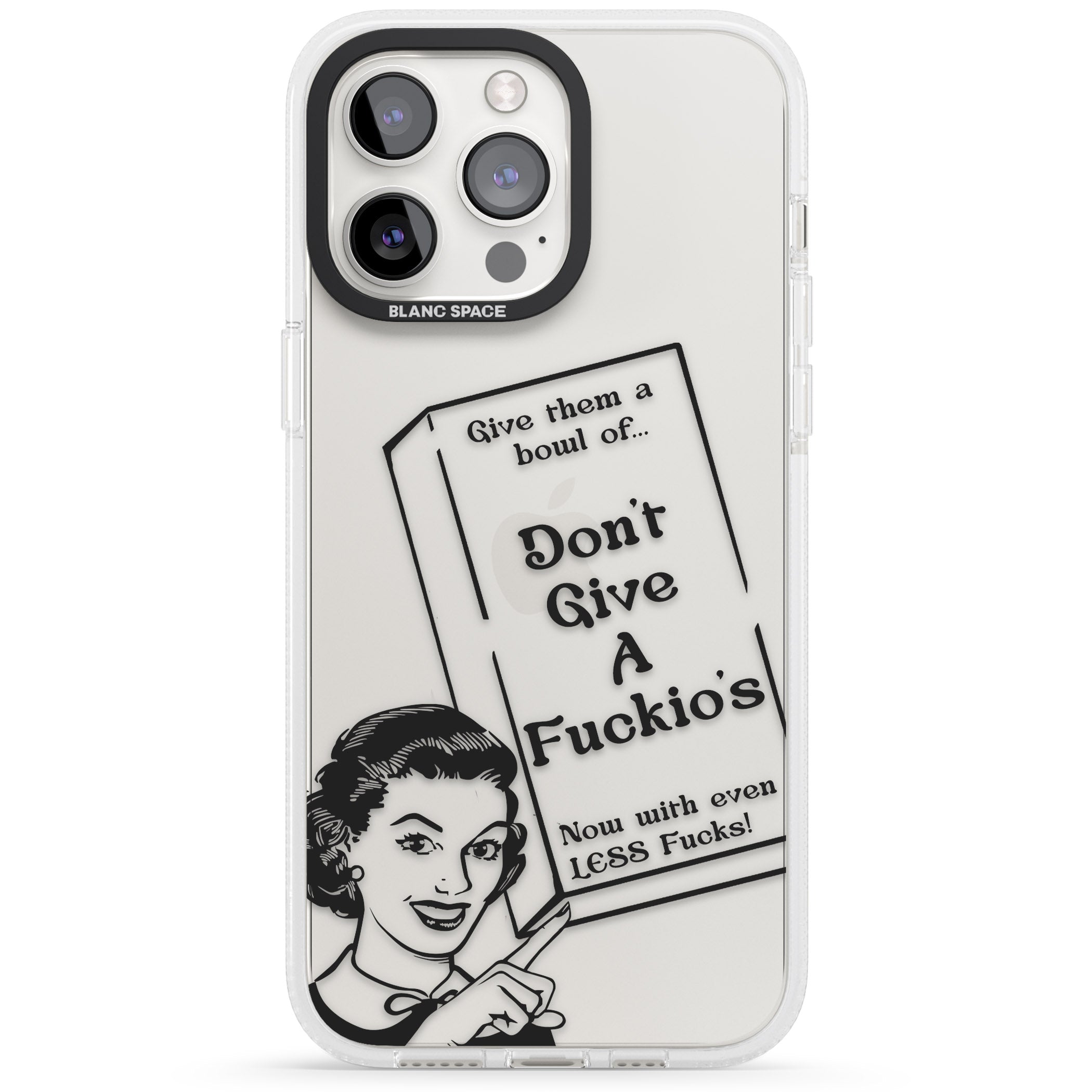 "Don't Give a F*ckio's" Cereal iPhone 15 Pro Max / 15 Pro / 14 Pro Max / 14 Pro / 13 Pro Clear Case Impact Air - Blanc Space