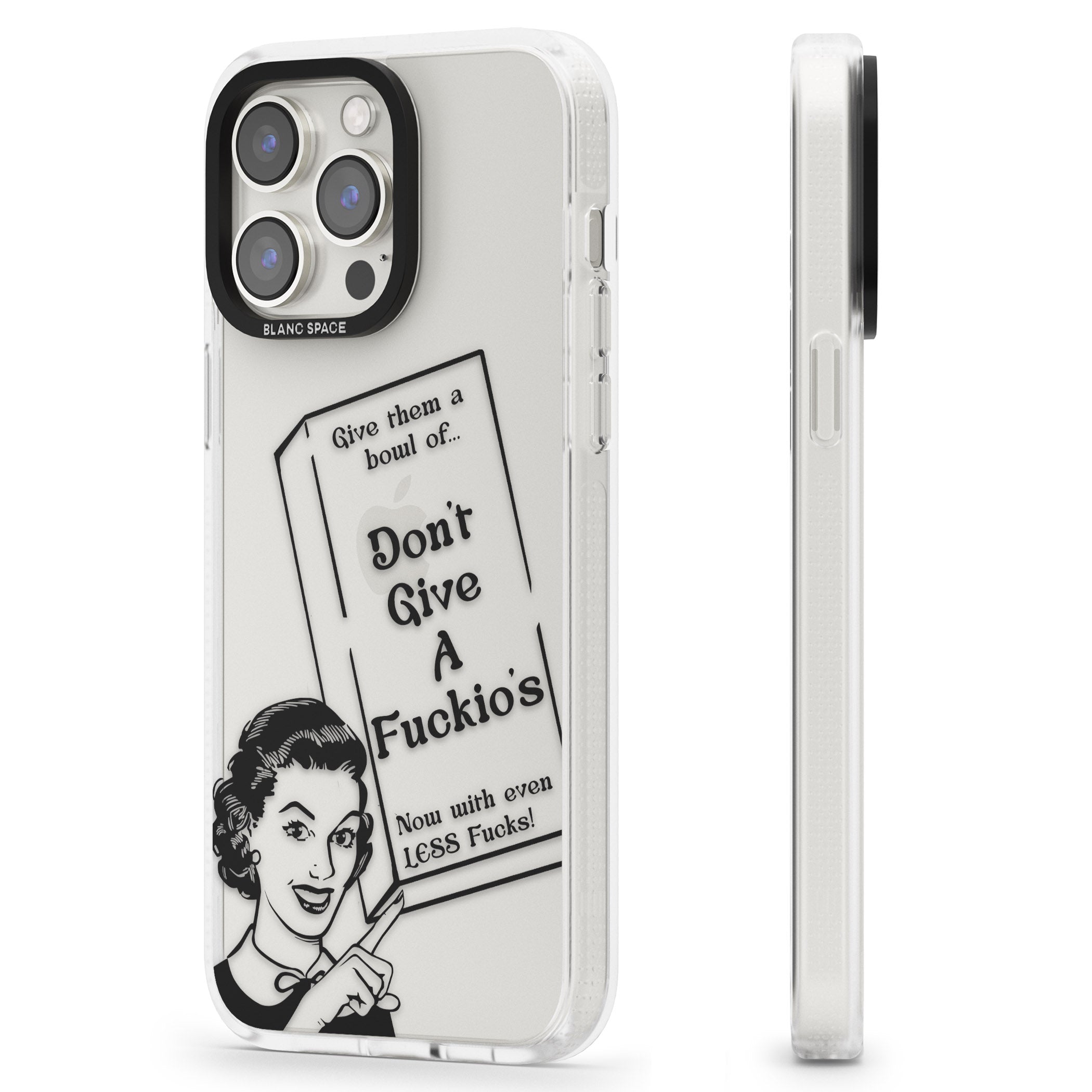 "Don't Give a F*ckio's" Cereal iPhone 15 Pro Max / 15 Pro / 14 Pro Max / 14 Pro / 13 Pro Clear Case Impact Air - Blanc Space