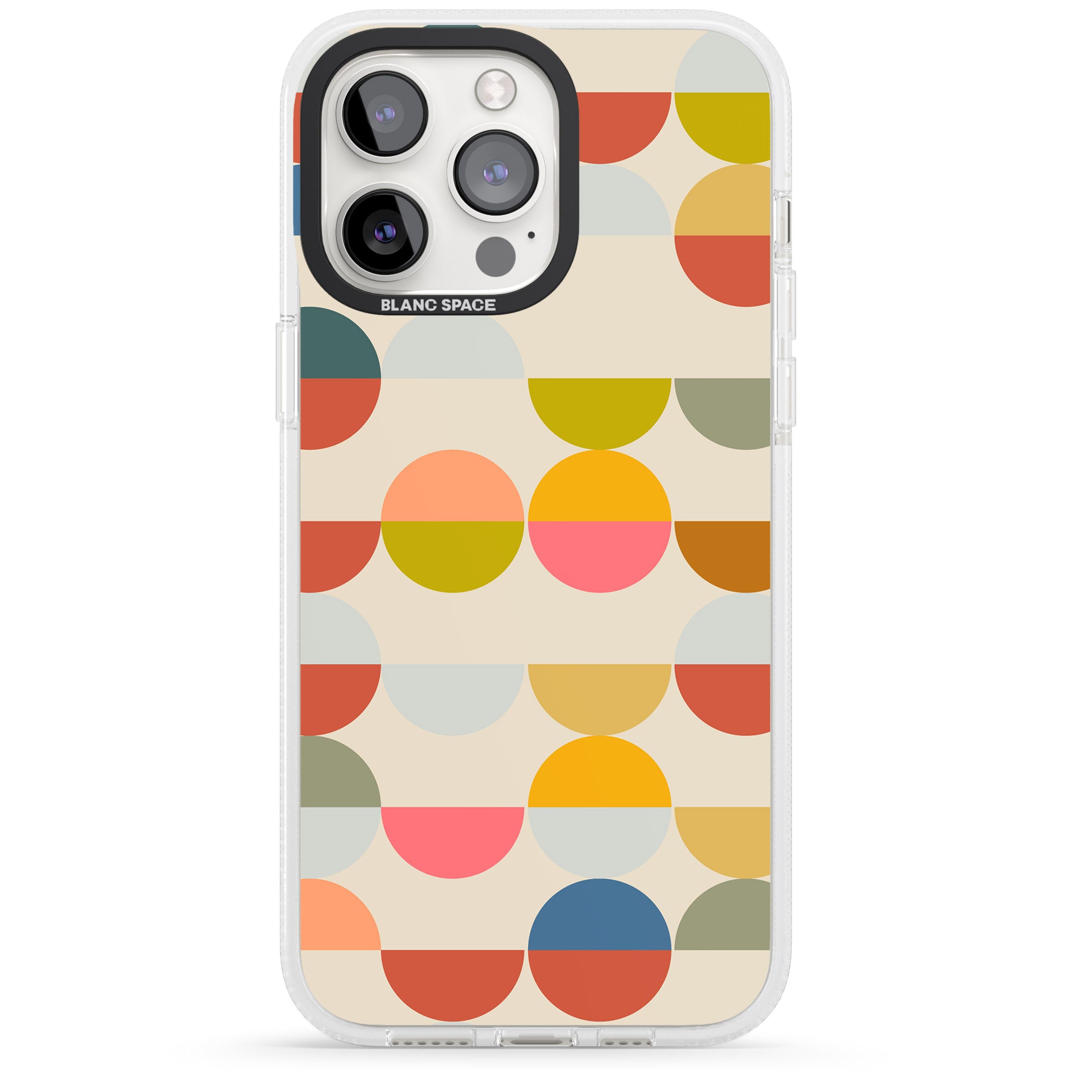 Abstract Retro Shapes: Colourful Circles iPhone 15 Pro Max / 15 Pro / 14 Pro Max / 14 Pro / 13 Pro Clear Case Impact Air - Blanc Space