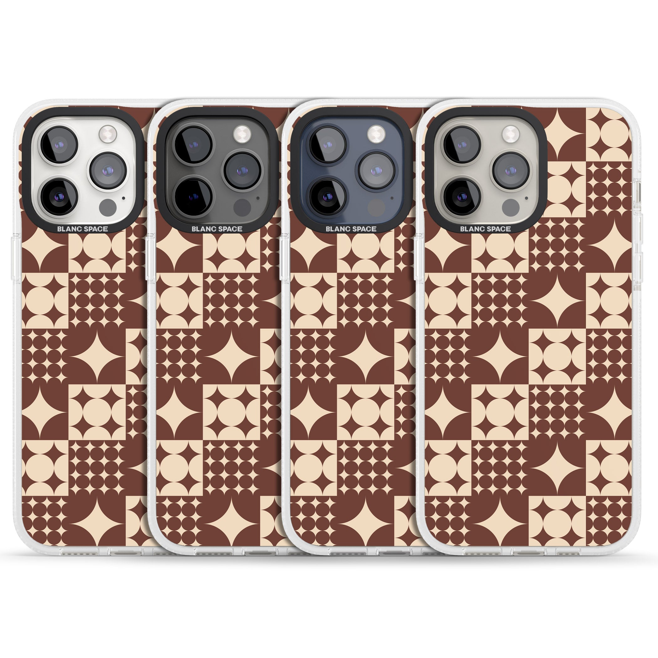 Mid-Century Brown Checked iPhone 15 Pro Max / 15 Pro / 14 Pro Max / 14 Pro / 13 Pro Clear Case Impact Air - Blanc Space