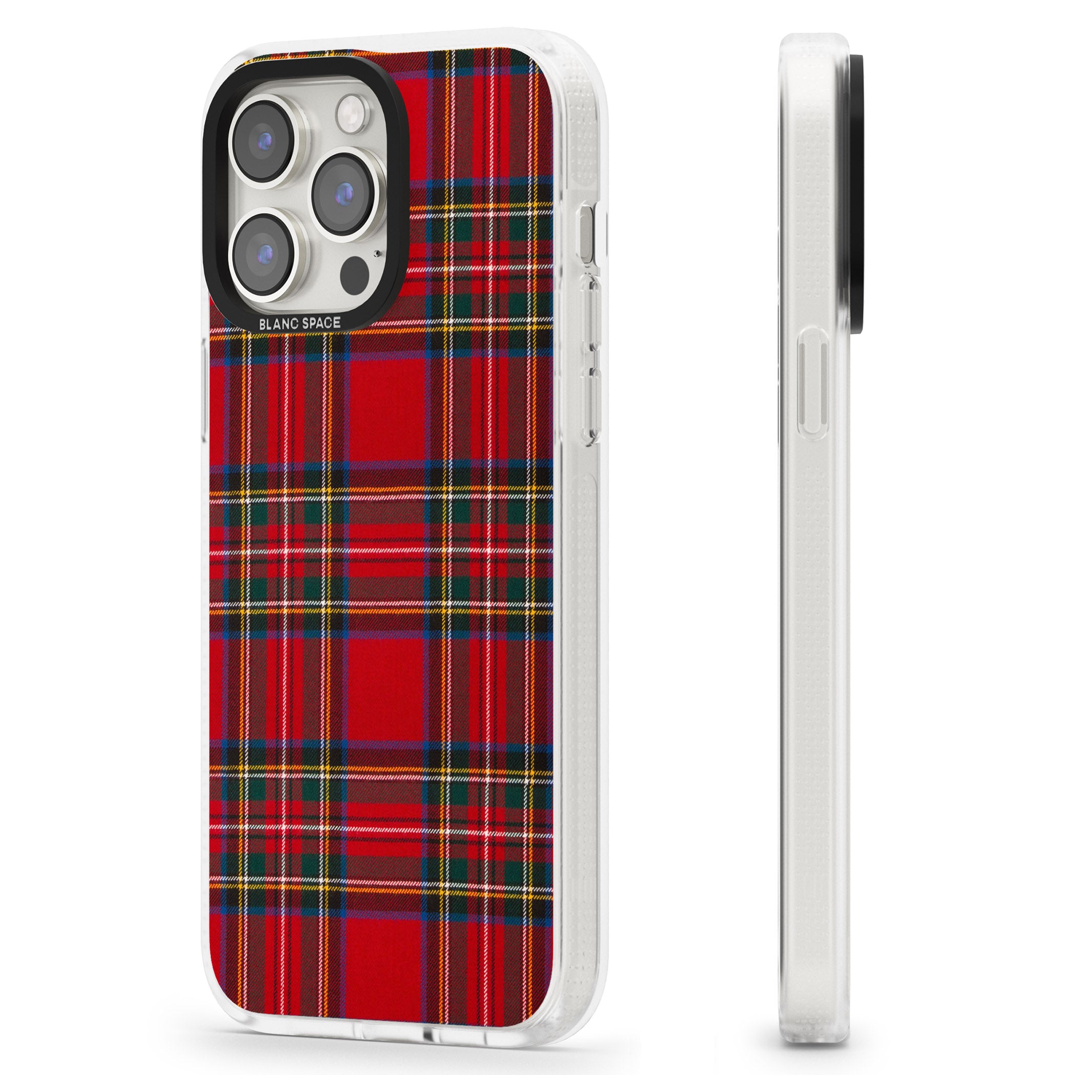 Royal Stewart Tartan iPhone 15 Pro Max / 15 Pro / 14 Pro Max / 14 Pro / 13 Pro Clear Case Impact Air - Blanc Space