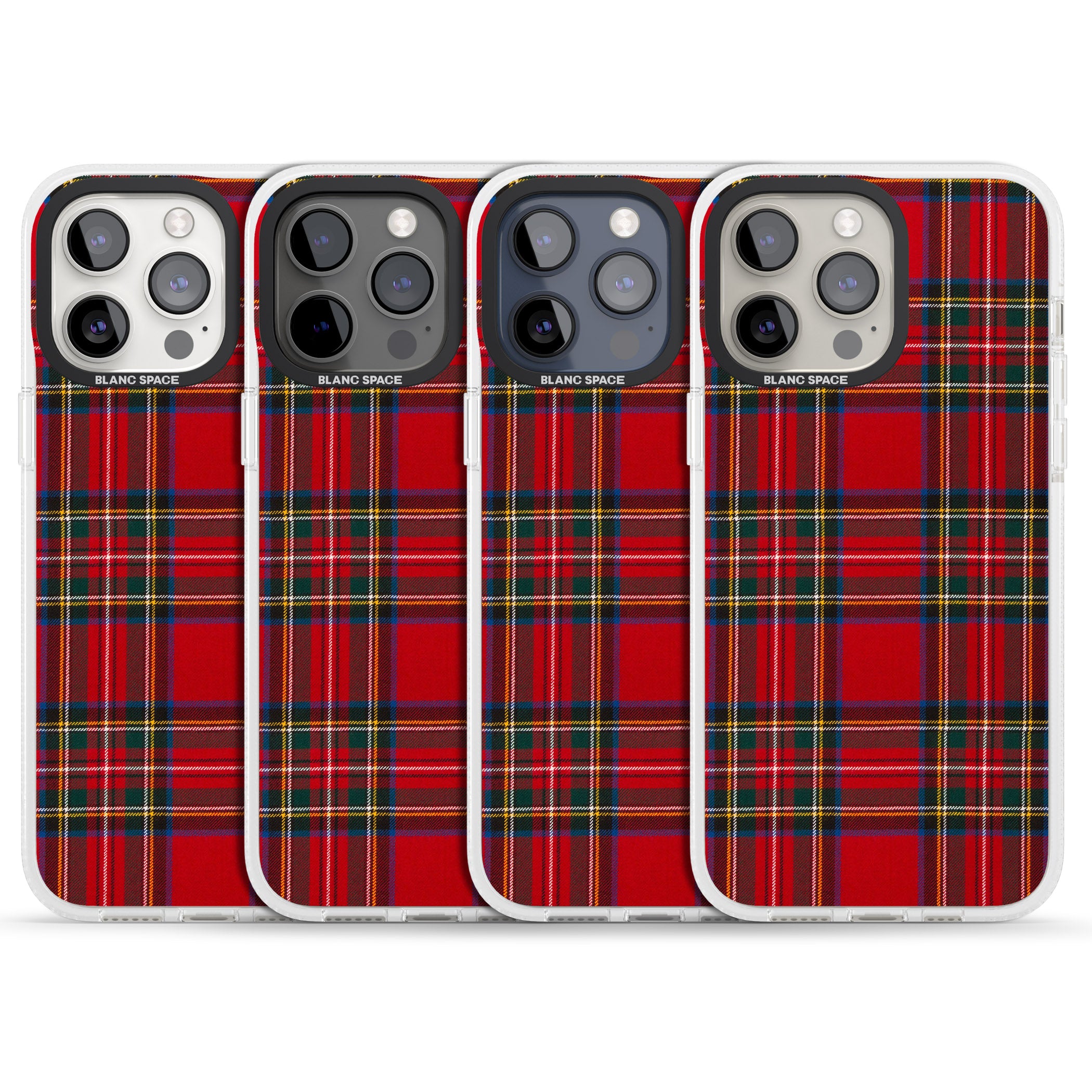 Royal Stewart Tartan iPhone 15 Pro Max / 15 Pro / 14 Pro Max / 14 Pro / 13 Pro Clear Case Impact Air - Blanc Space