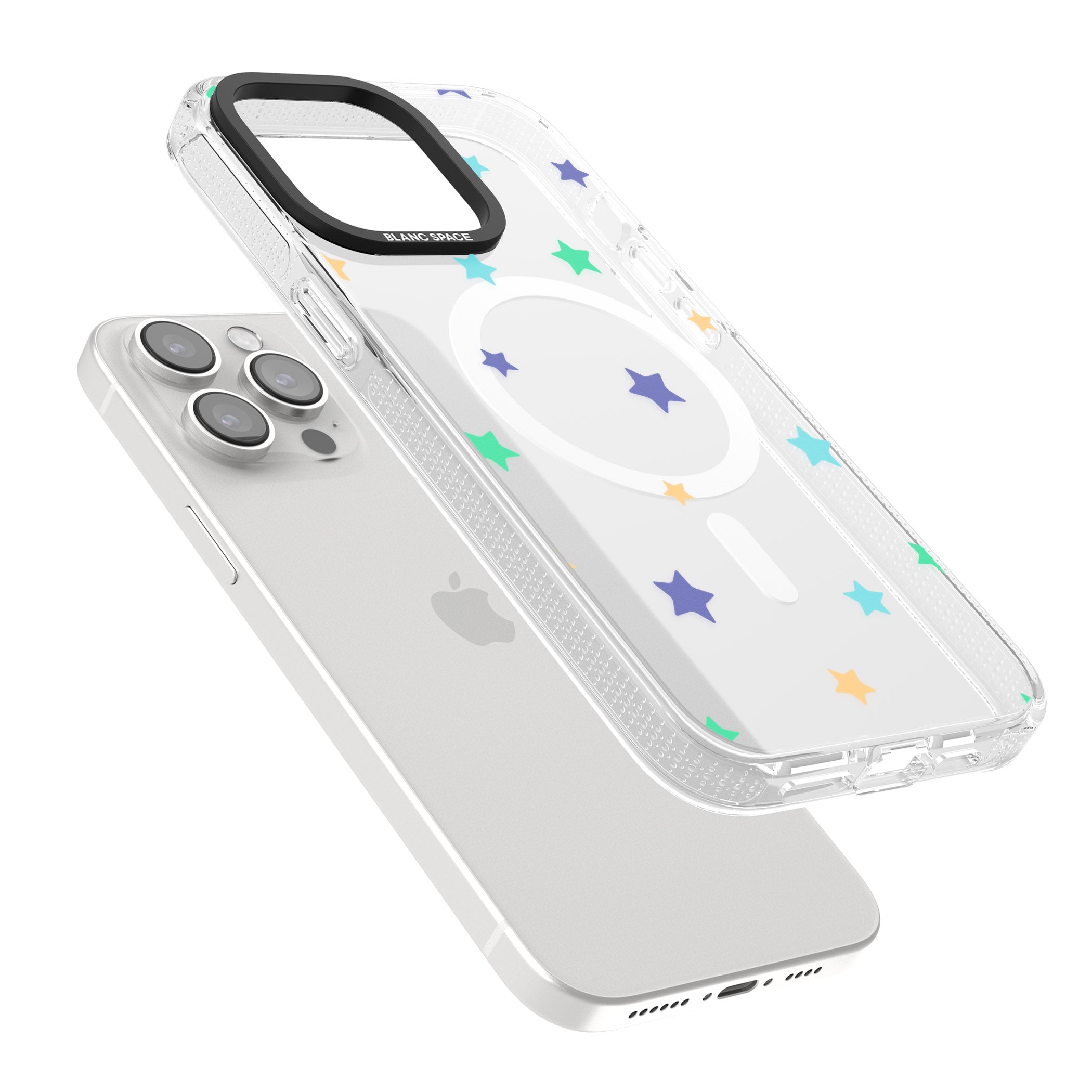 Pastel Stars Pattern iPhone 15 Pro Max / 15 Pro / 14 Pro Max / 14 Pro / 13 Pro Clear Case Impact Air - Blanc Space