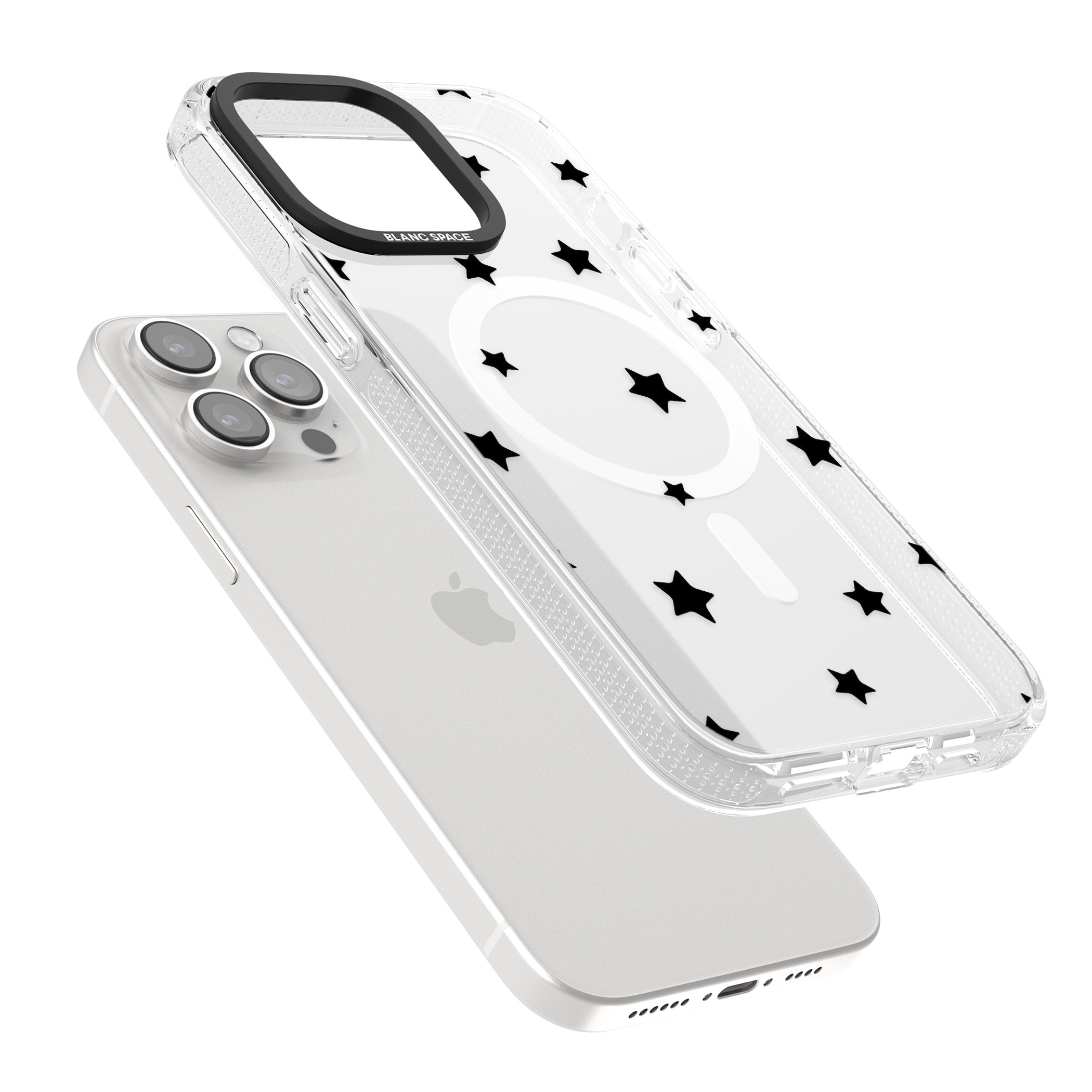 Black Stars Pattern iPhone 15 Pro Max / 15 Pro / 14 Pro Max / 14 Pro / 13 Pro Clear Case Impact Air - Blanc Space