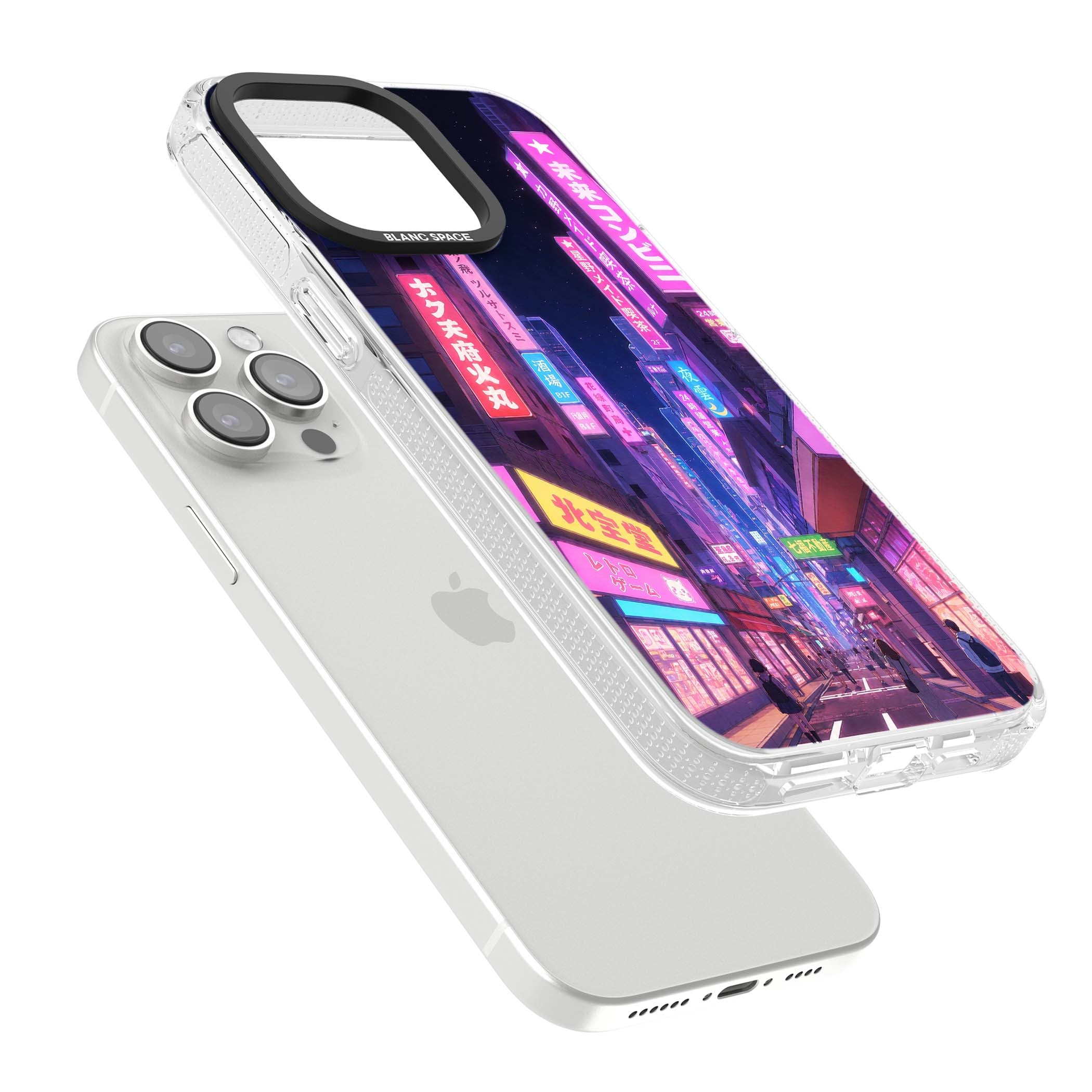 Shibuya At Night Japanese neon city iPhone case featuring glowing kanji signs, pink storefronts and a Tokyo street at n | Clear Case Impact Air case for iPhone 15 Pro, iPhone 15 Pro Max